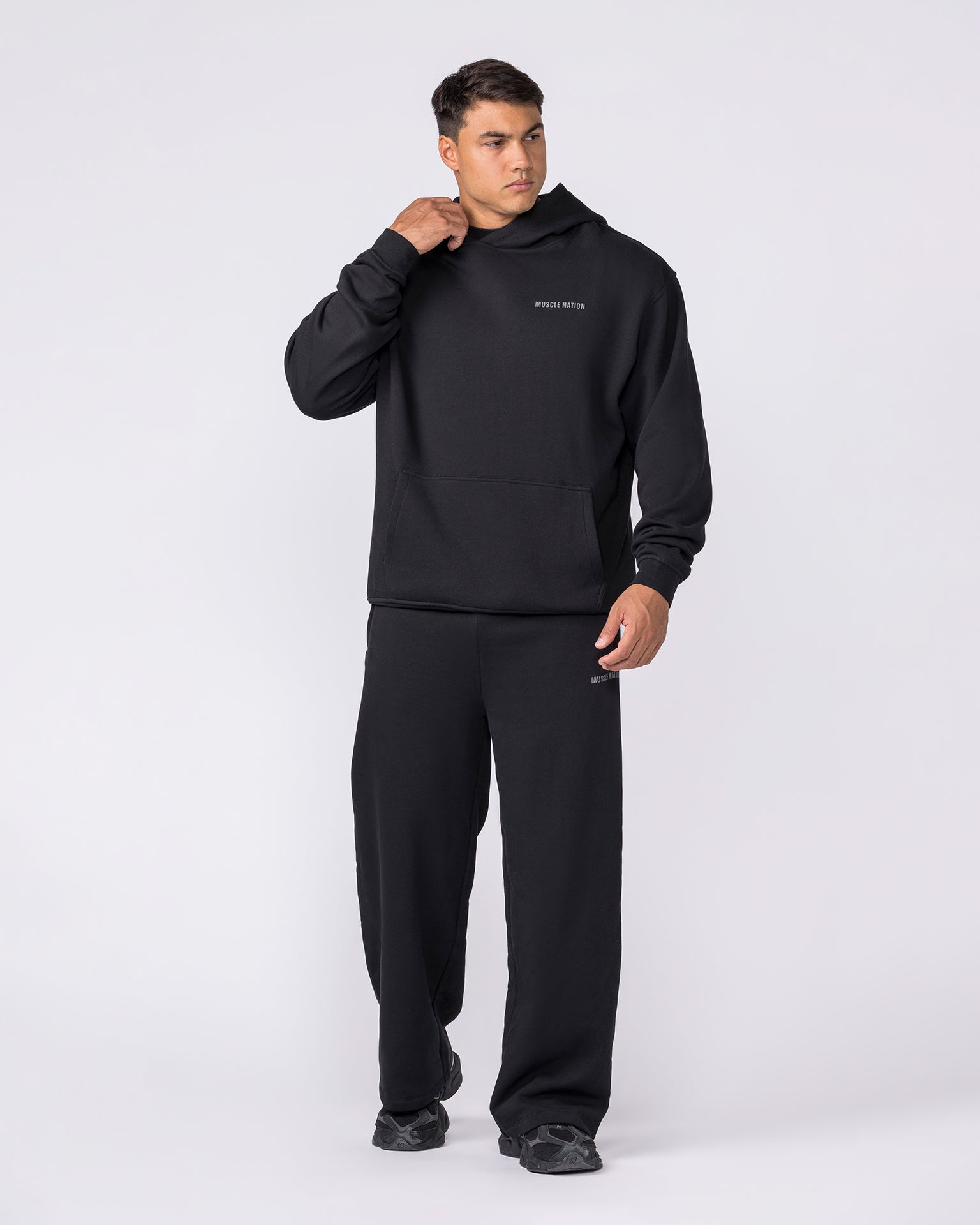 Essential Wide Leg Trackies - Black-Bottoms-S-042639BLK-S-MNAPPRL50441-7-Muscle Nation