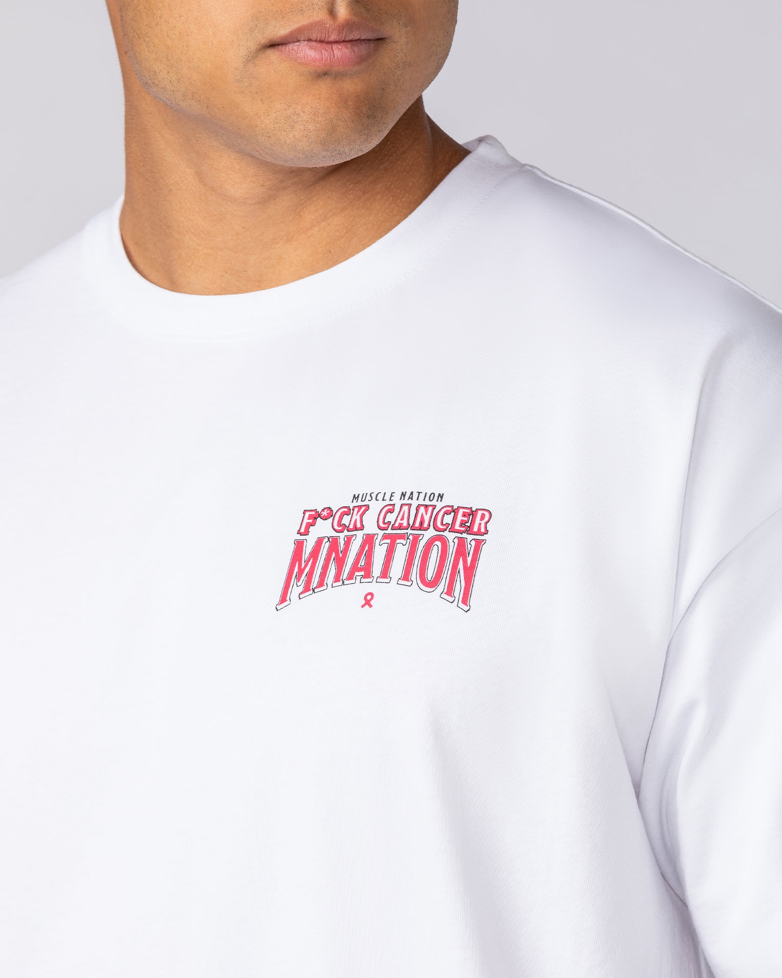 F*ck Cancer Oversized Tee - White-T-Shirts-XS-092534WHT-XS-MNAPPRL44368-3-Muscle Nation