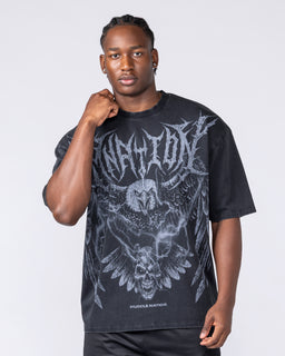 Gothic Eagle Oversized Tee - Washed Black
