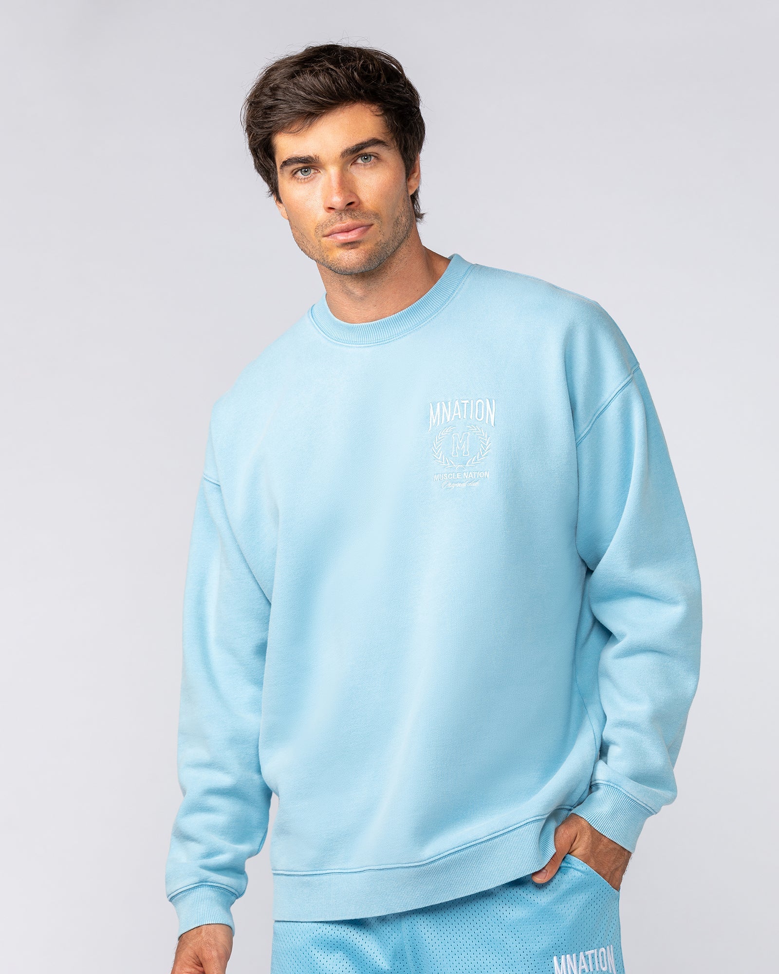 Heritage Crest Crew Pullover - Washed Light Blue-Jumpers & Hoodies-XS-032514WSHLTBL-XS-MNAPPRL41269-3-Muscle Nation