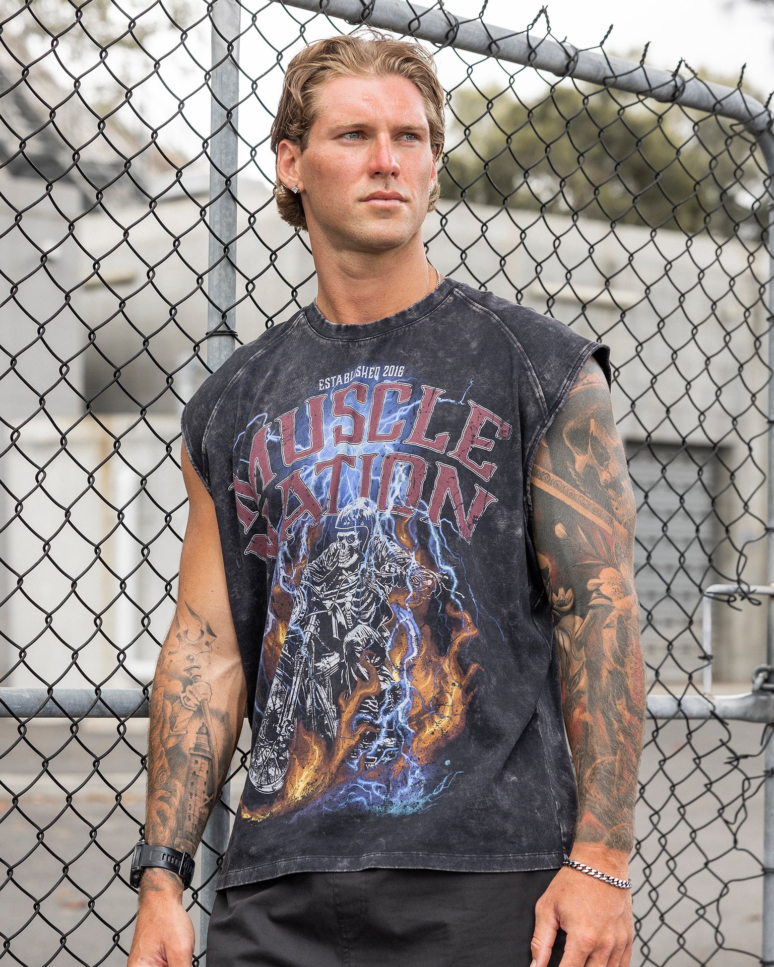 Full Throttle Vintage Boxy Muscle Tank - Washed Black-Singlets & Tanks-S-122505WSHBLK-S-MNAPPRL48078-1-Muscle Nation