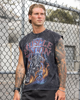 Full Throttle Vintage Boxy Muscle Tank - Washed Black-Singlets & Tanks-S-122505WSHBLK-S-MNAPPRL48078-1-Muscle Nation