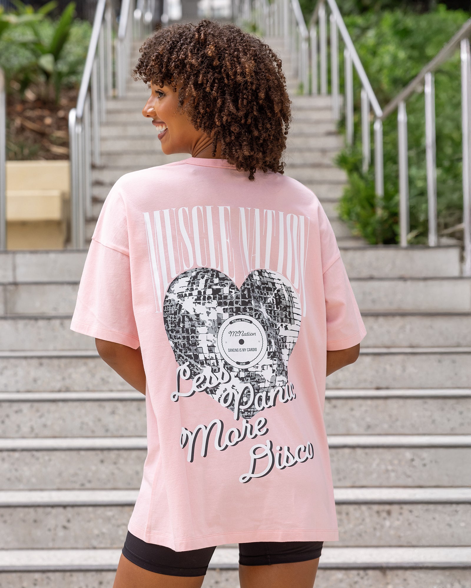 Less Panic More Disco Oversized Tee - Blush-T-Shirts-XXS-012624BLSH-XXS-MNAPPRL48841-1-Muscle Nation