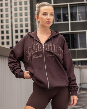 Routine Zip Through Hoodie - Cocoa-Jumpers & Hoodies-XXS-032619COCOA-XXS-MNAPPRL49242-1-Muscle Nation