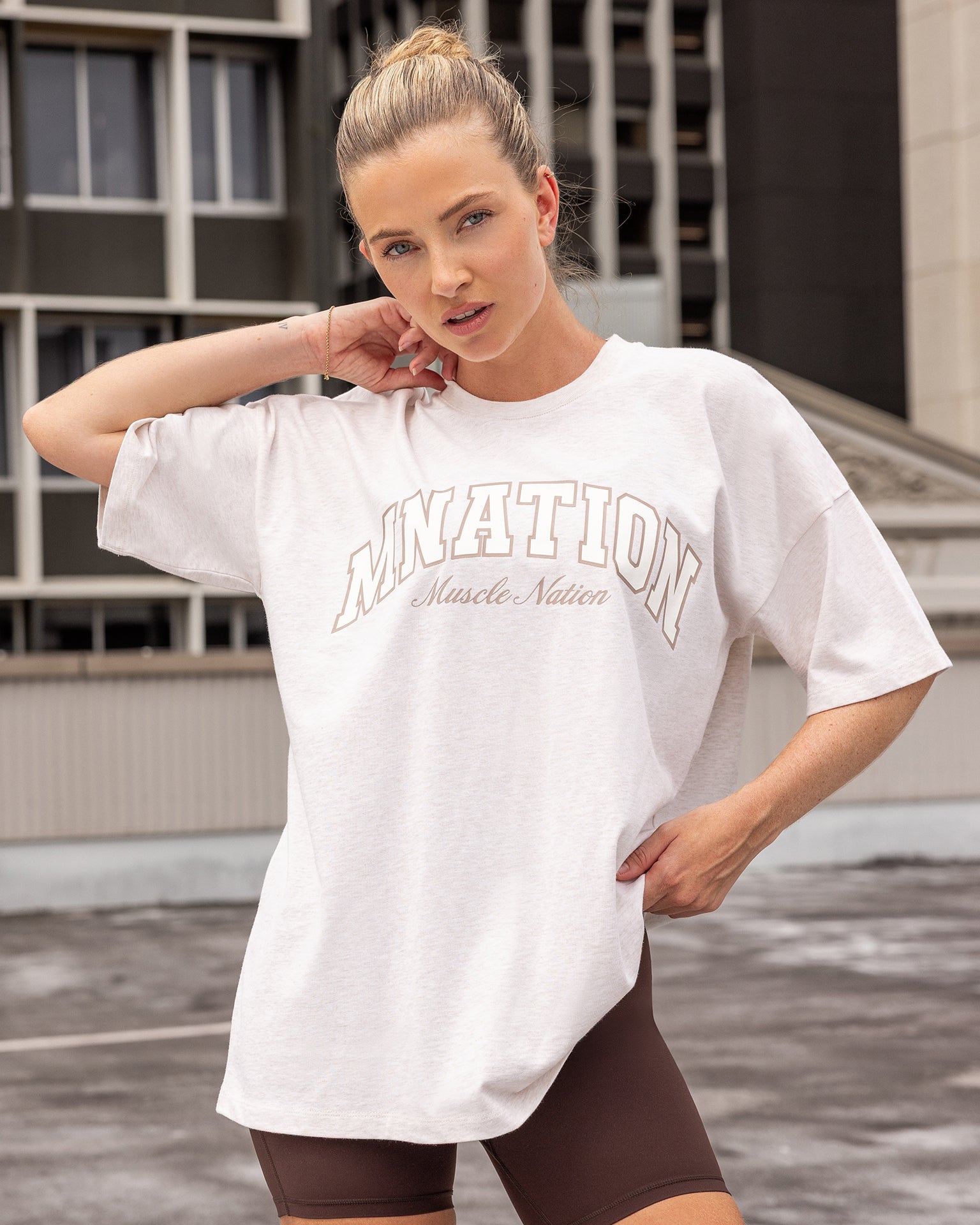 Studio Oversized Tee - Dew Marl-T-Shirts-XXS-032616DEWMRL-XXS-MNAPPRL49404-1-Muscle Nation