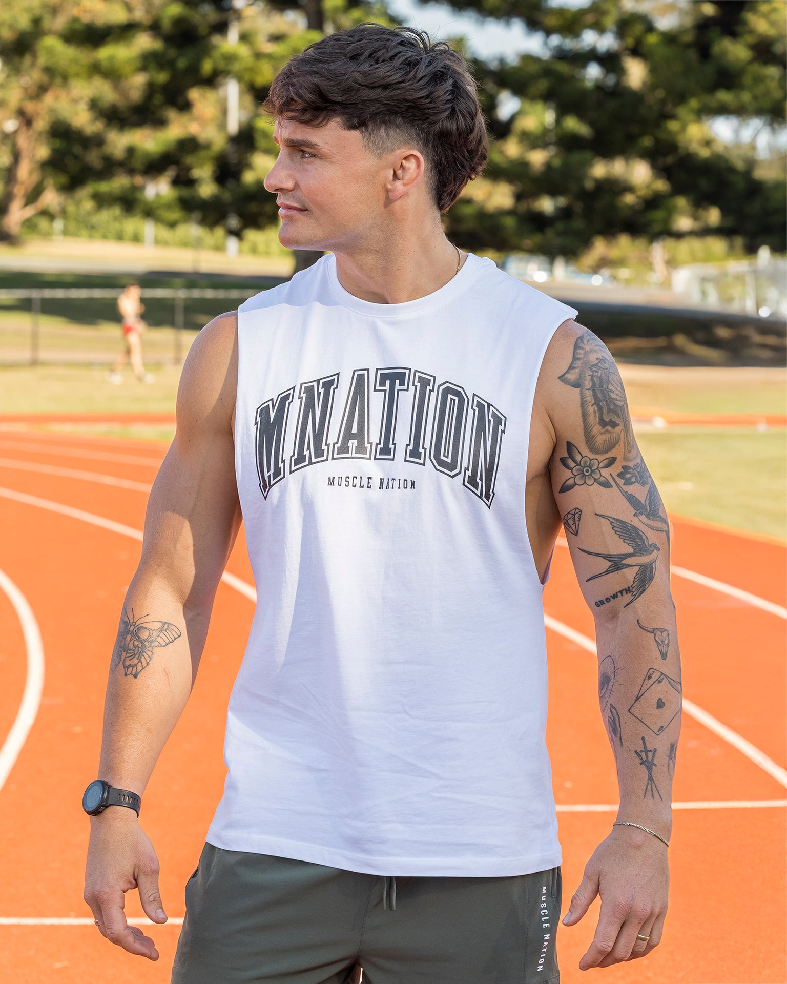 Varsity Training Drop Arm Tank - White-Singlets & Tanks-S-072503WHT-S-MNAPPRL44049-1-Muscle Nation
