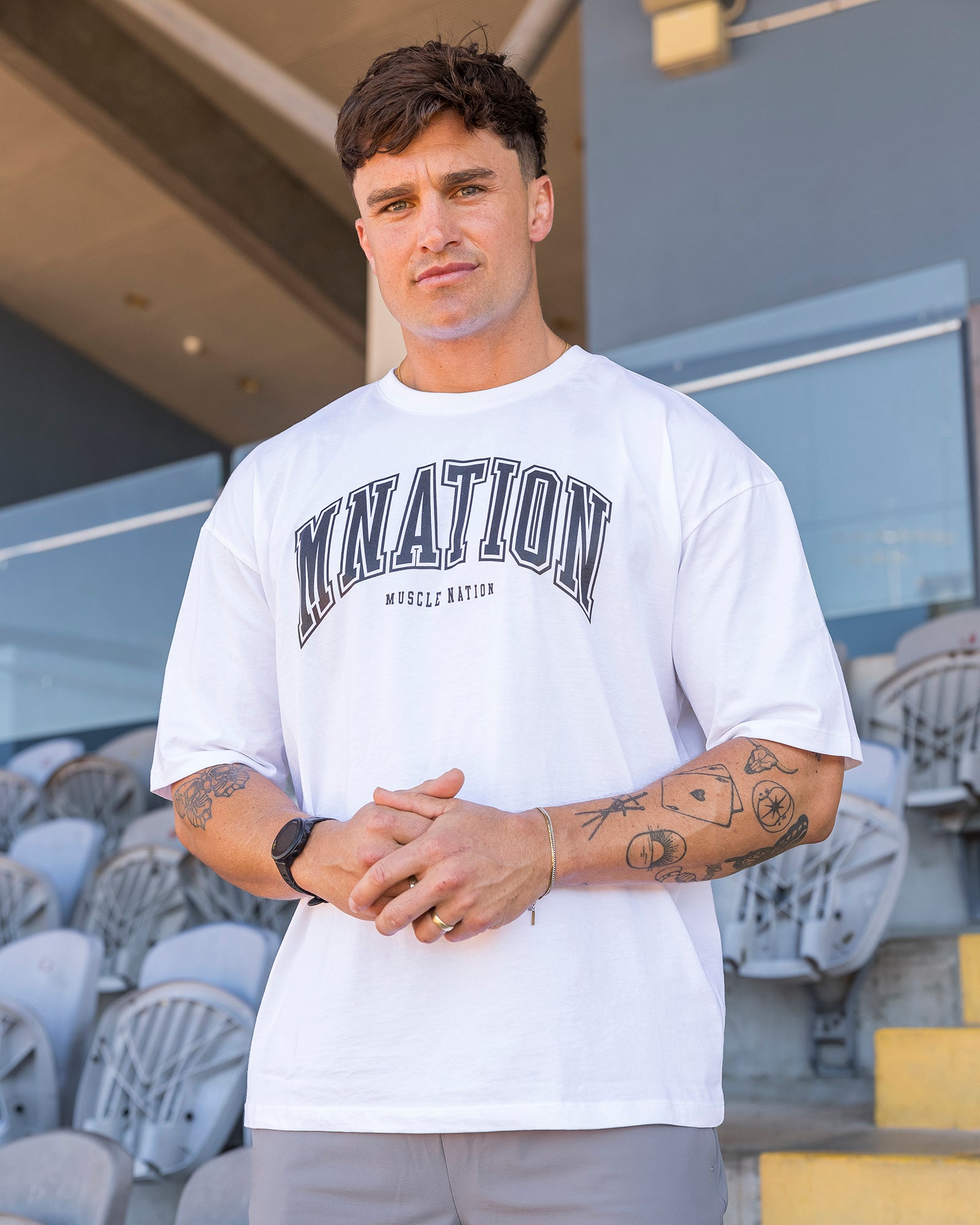 Varsity Training Oversized Tee - White-T-Shirts-XS-072502WHT-XS-MNAPPRL44027-1-Muscle Nation