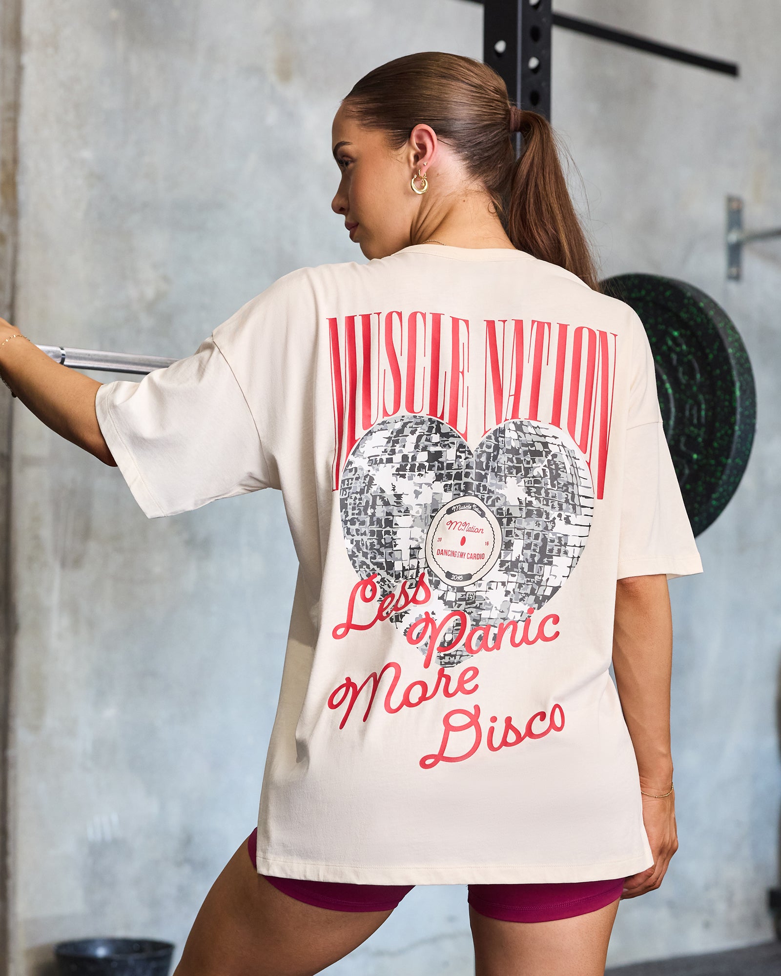 Less Panic More Disco Oversized Tee - Travertine-T-Shirts-XXS-1125144TRAV-XXS-MNAPPRL46224-1-Muscle Nation