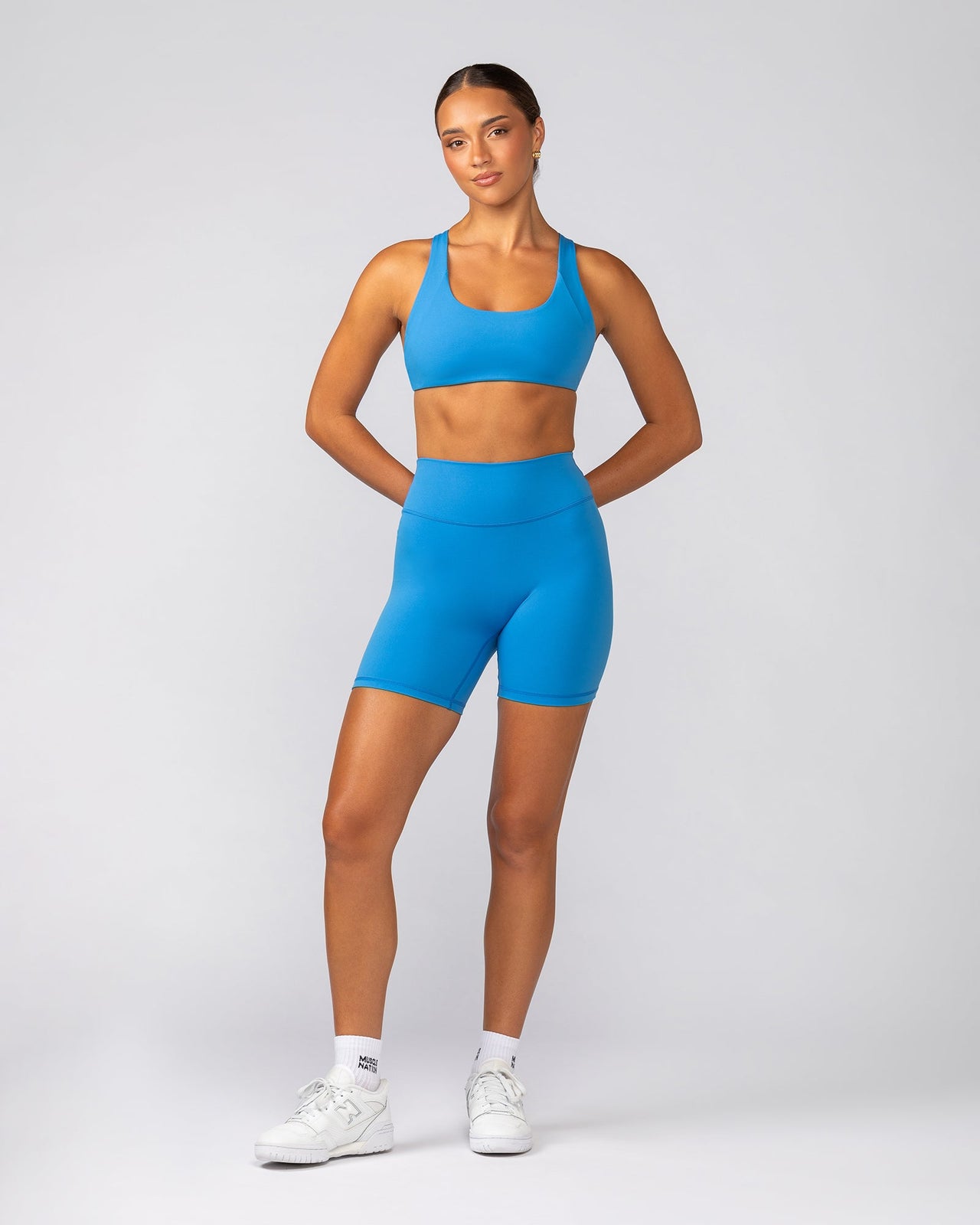 Liberty High Rise Bike Shorts Azure Blue - Muscle Nation women's bike shorts, view 7
