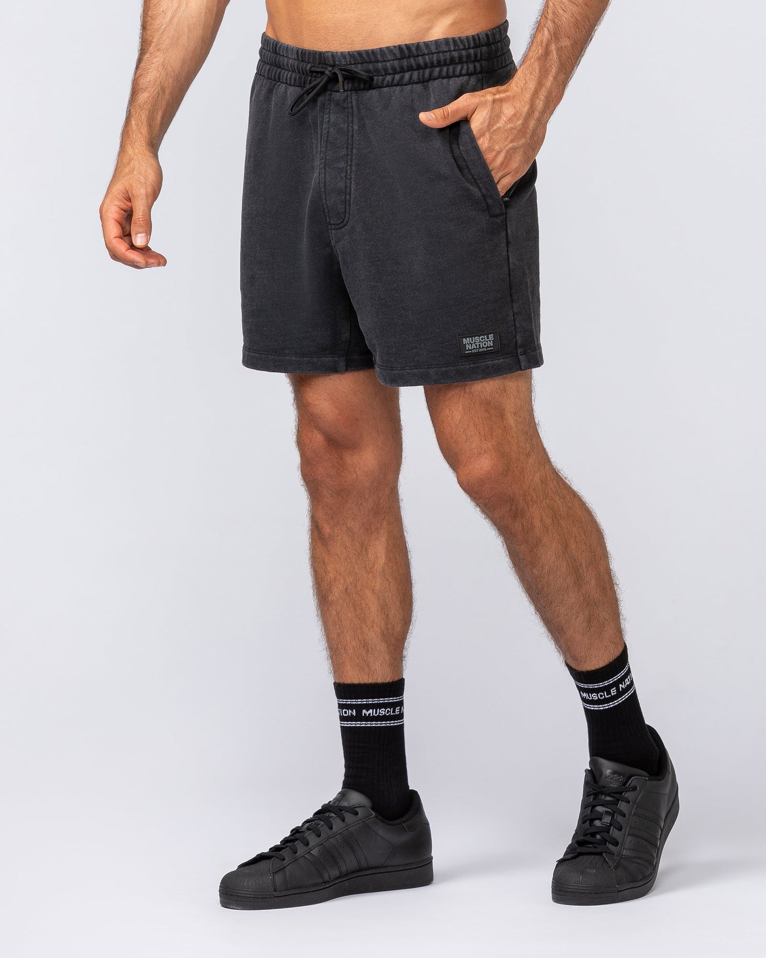 Loopback 5" Sweat Shorts - Washed Black-Shorts-S-032520WSHBLK-S-MNAPPRL41405-1-Muscle Nation