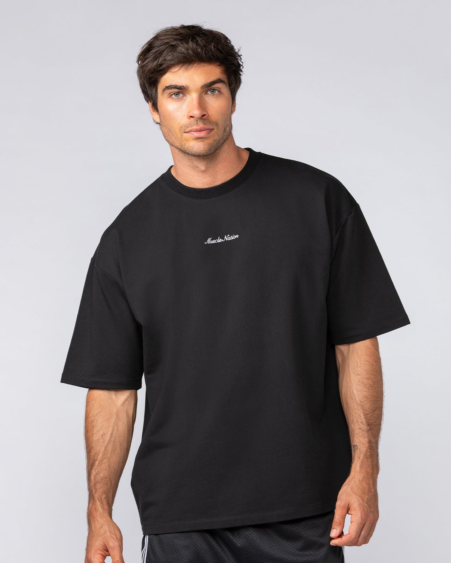Loopback Oversized Tee - Black-T-Shirts-XS-042501BLK-XS-MNAPPRL41702-2-Muscle Nation