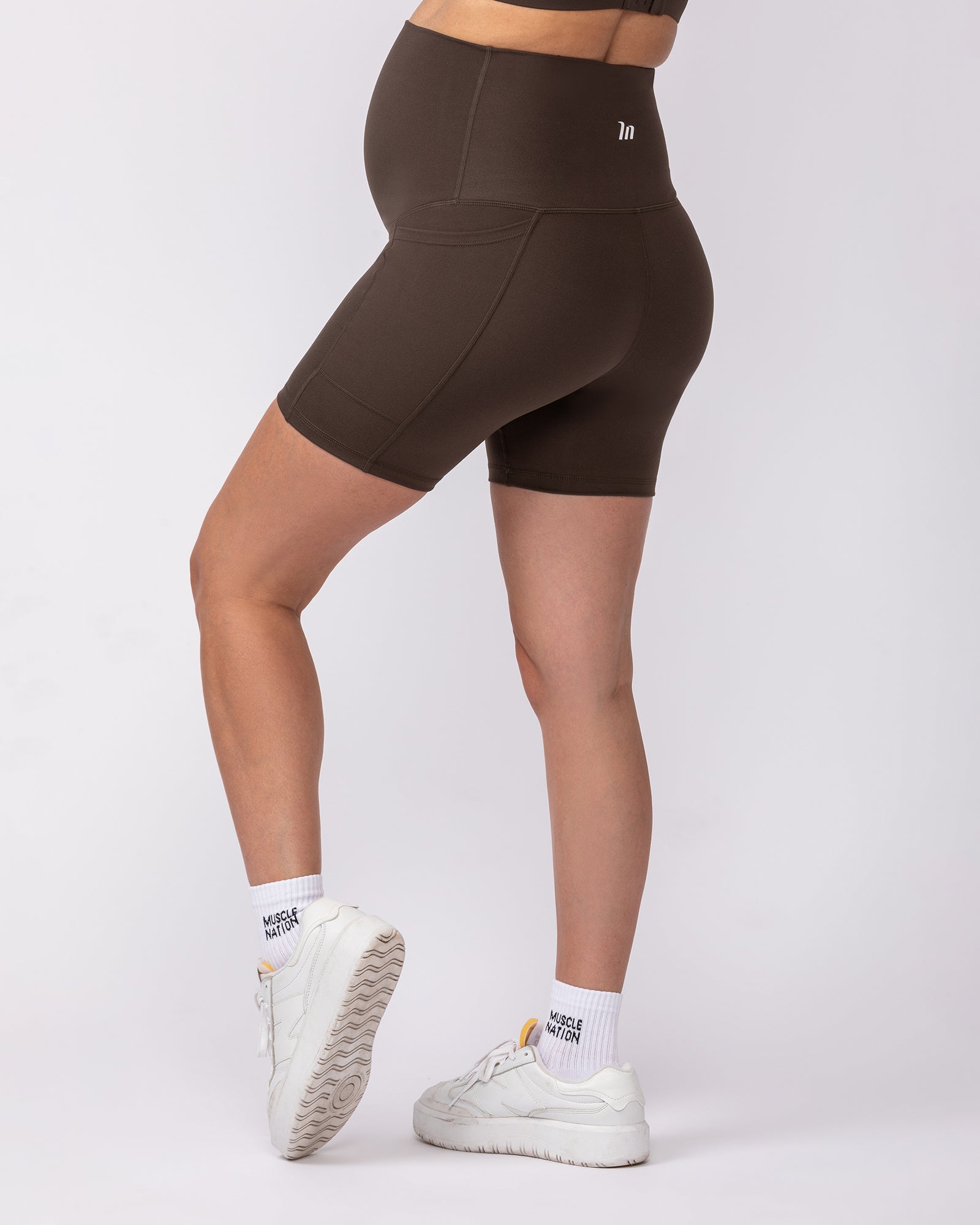 Maternity Everyday Pocket Bike Shorts - Deep Brown-Maternity-XS-92417DEPBRN-XS-MNAPPRL42735-4-Muscle Nation