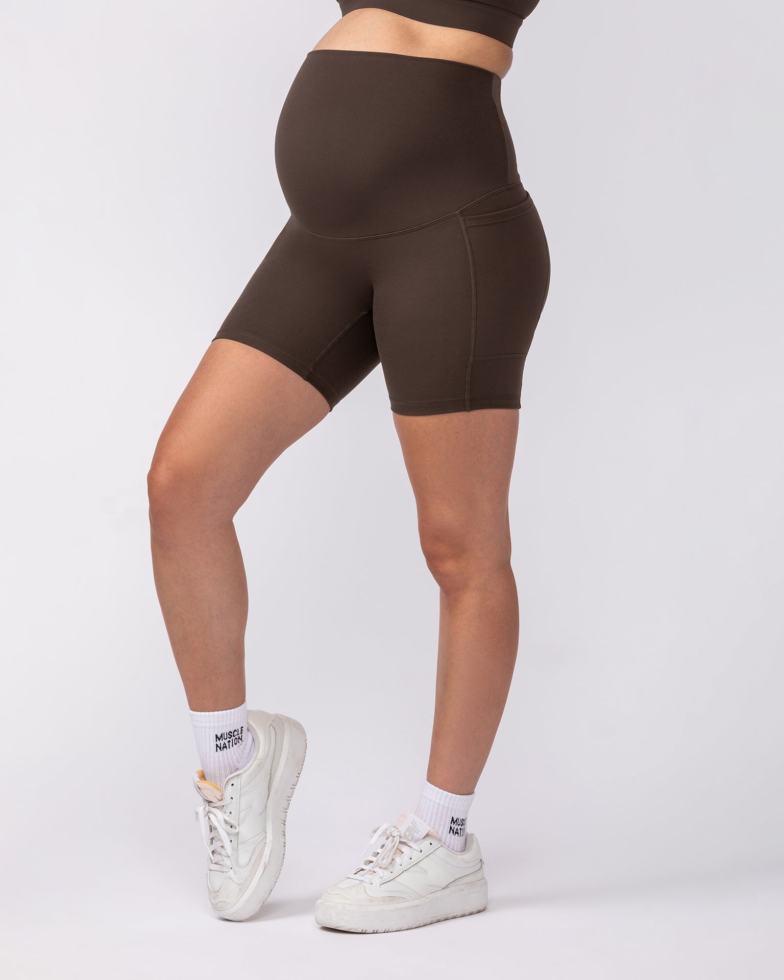 Maternity Everyday Pocket Bike Shorts - Deep Brown-Maternity-XS-92417DEPBRN-XS-MNAPPRL42735-3-Muscle Nation