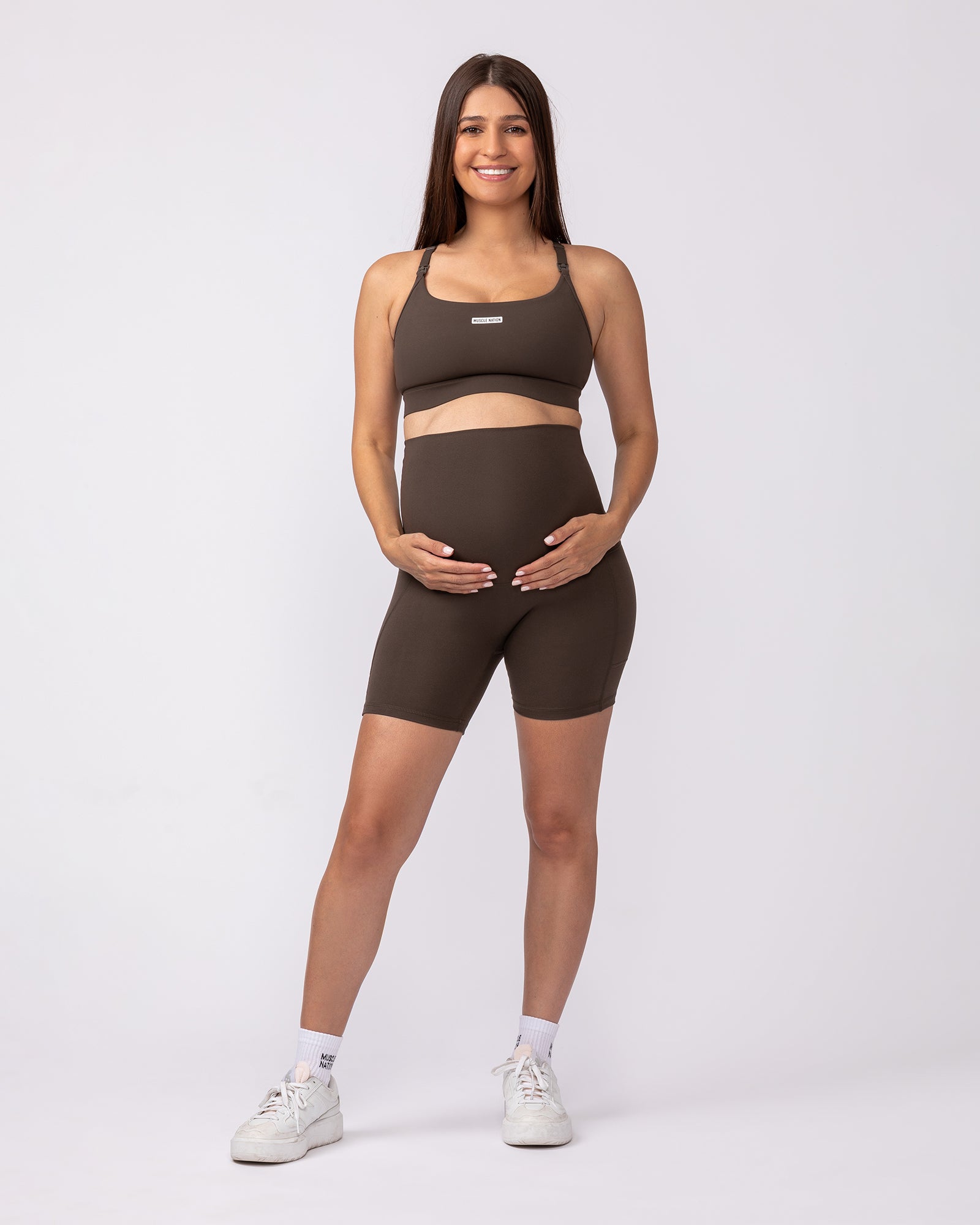 Maternity Everyday Pocket Bike Shorts - Deep Brown-Maternity-XS-92417DEPBRN-XS-MNAPPRL42735-6-Muscle Nation
