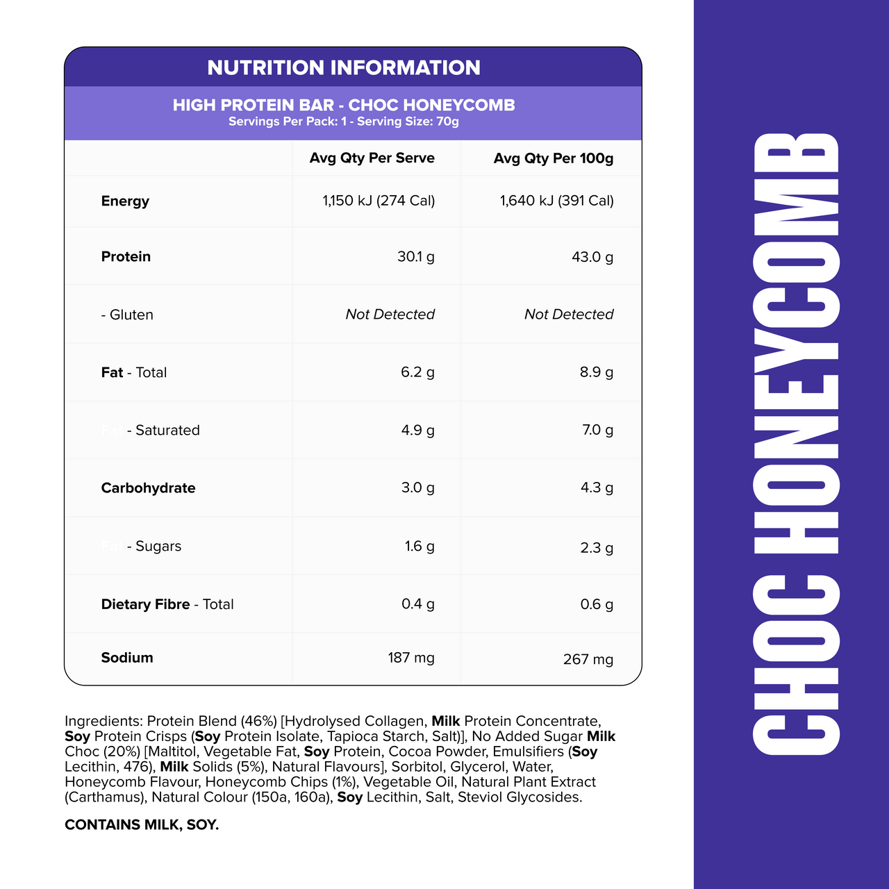 HIGH PROTEIN BAR Choc Honeycomb - Muscle Nation protein bar, view 2