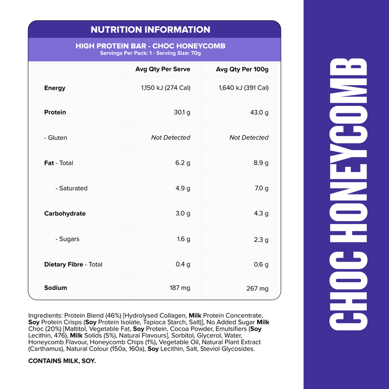 HIGH PROTEIN BAR - Choc Honeycomb - Box of 12-Protein Bars-MNSUPPS0418-19359054002415-2-Muscle Nation