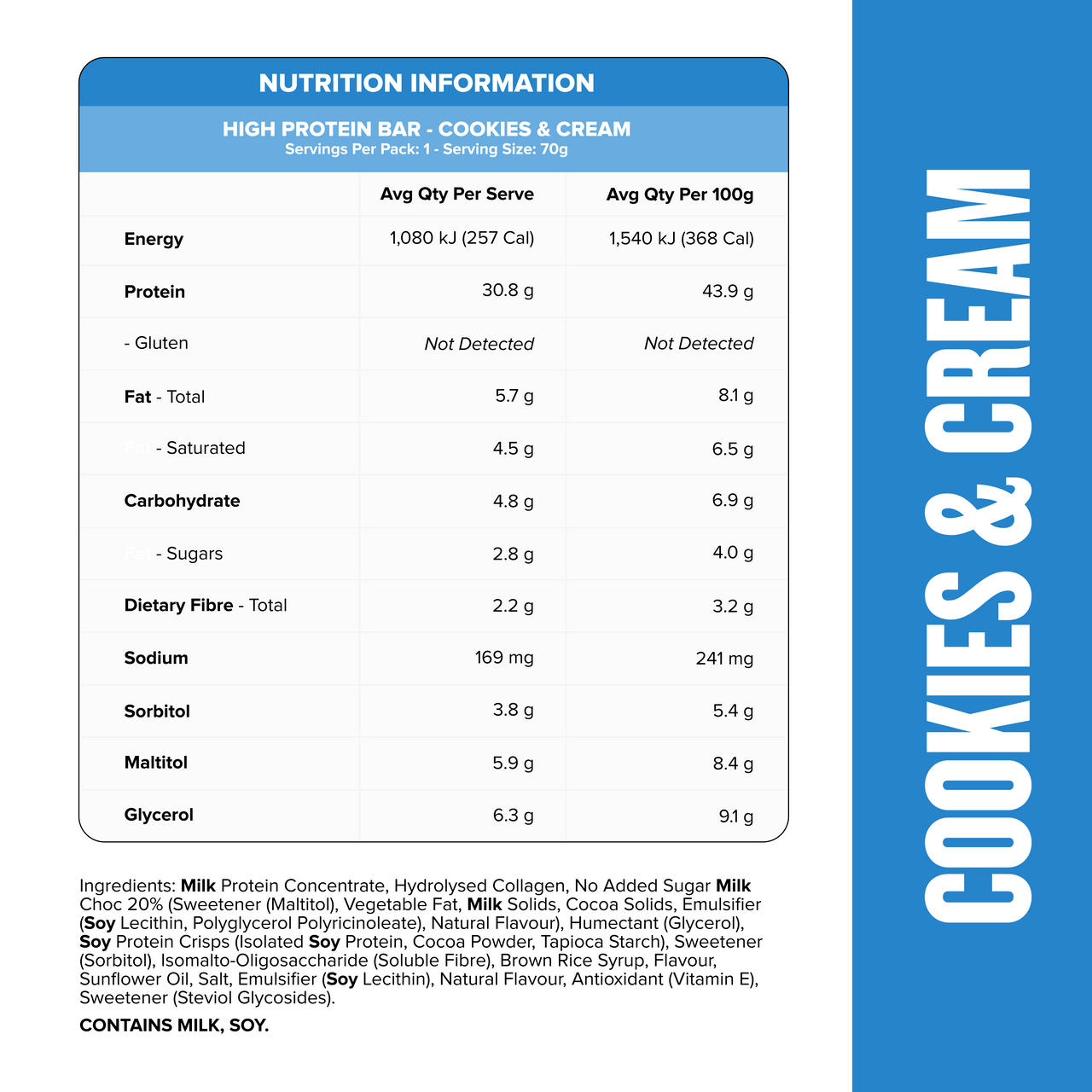 HIGH PROTEIN BAR Cookies & Cream - Muscle Nation protein bar, view 2