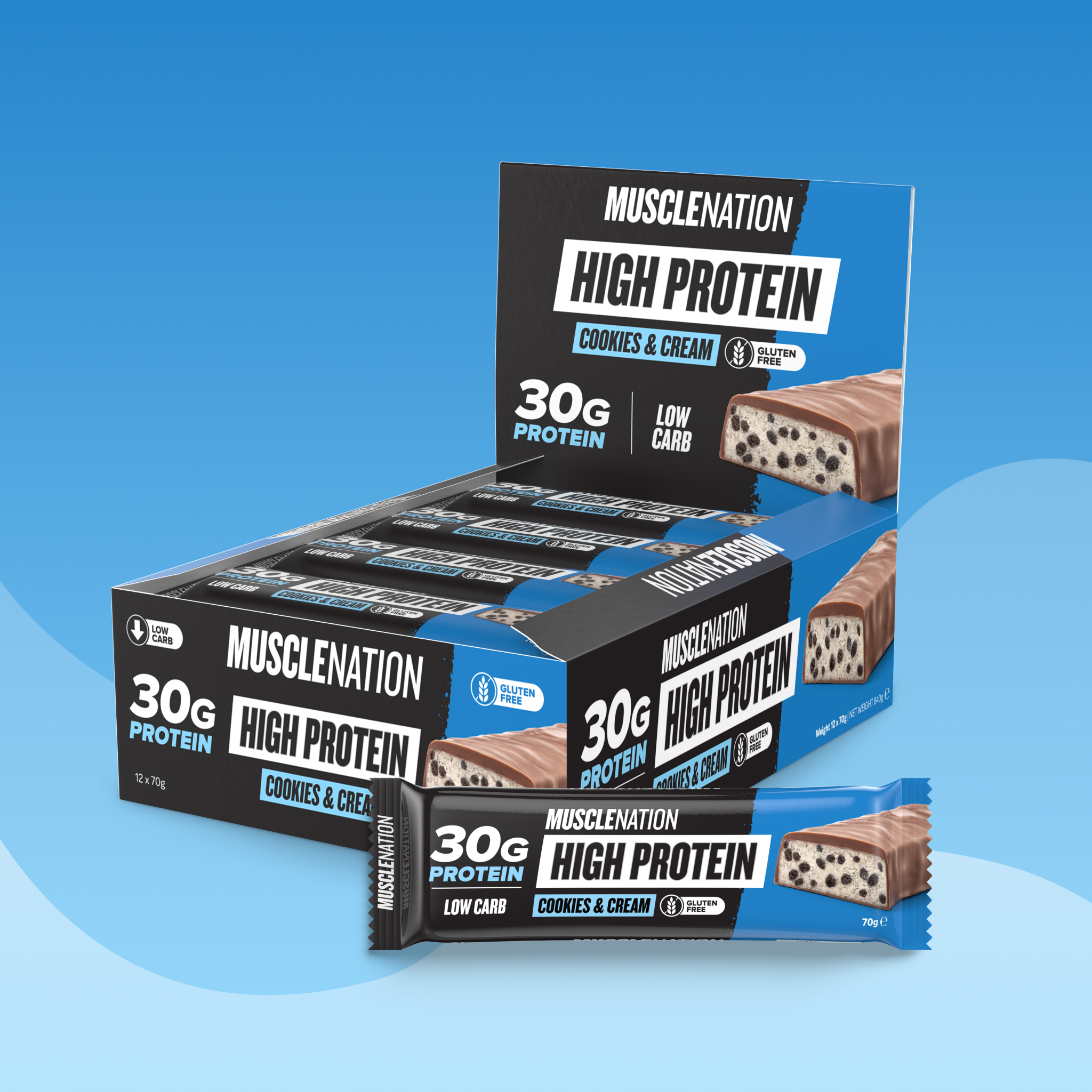 HIGH PROTEIN BAR - Cookies & Cream - Box of 12-Protein Bars-MNSUPPS0416-19359054001890-1-Muscle Nation