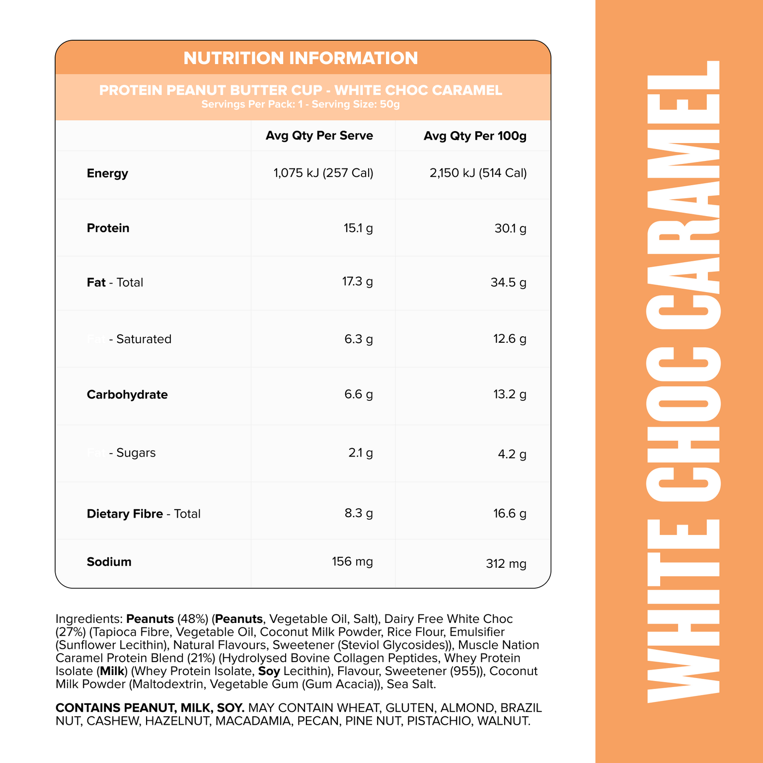 PEANUT BUTTER CUP - Choclt White Choc Caramel - Box of 10-Snacks & Drinks-MNSUPPS0419-19359054002392-2-Muscle Nation
