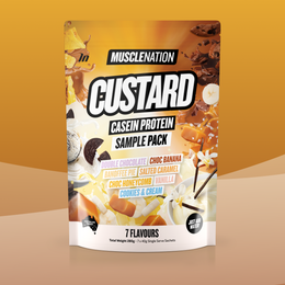 CUSTARD Casein Protein - Sample Pack - 7 Flavours-Custard Casein Powder Sample-MNSUPPS0342-9359054001626-1-Muscle Nation