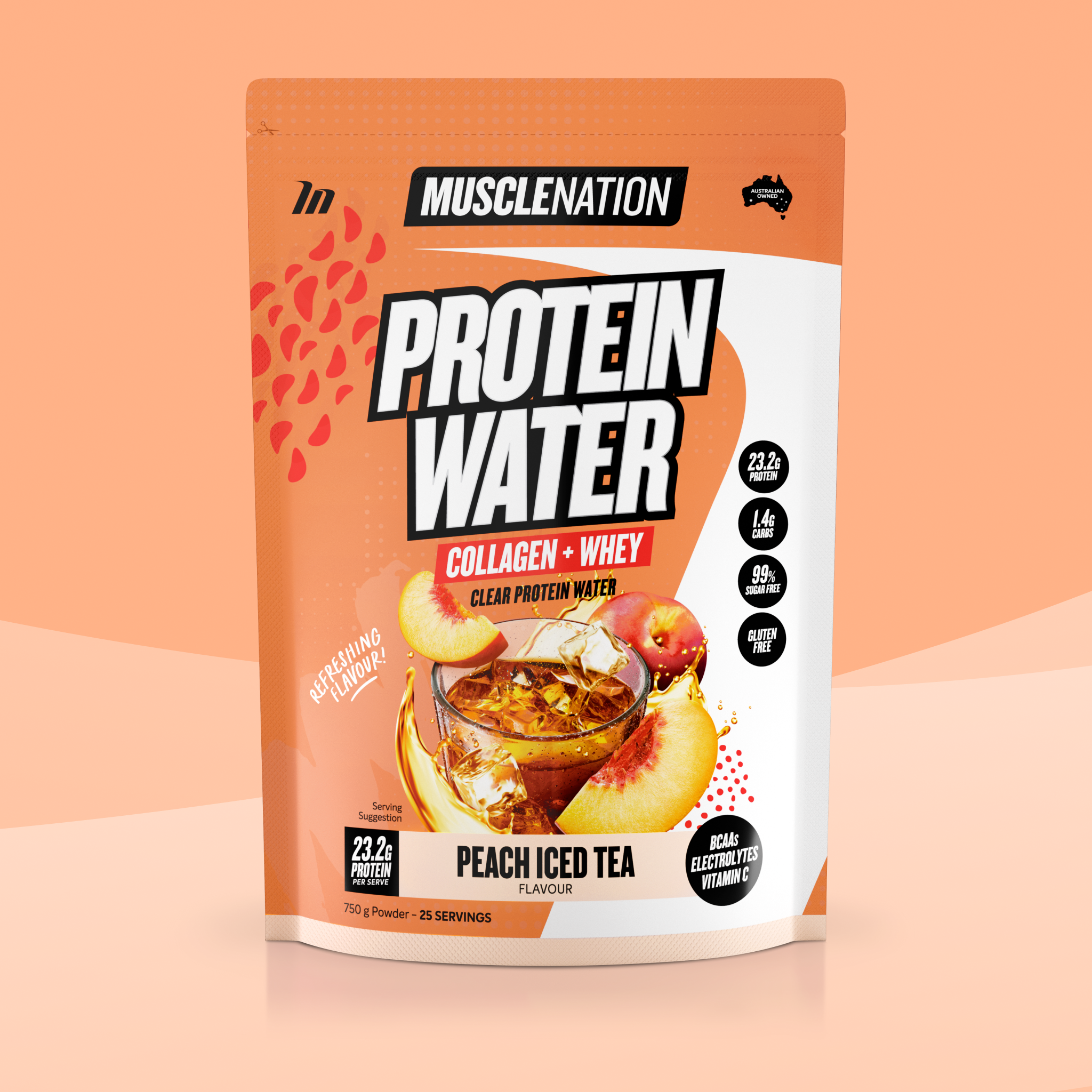PROTEIN WATER - Peach Iced Tea - 25 serves-Protein Waters-MNSUPPS0331-9359054001299-1-Muscle Nation