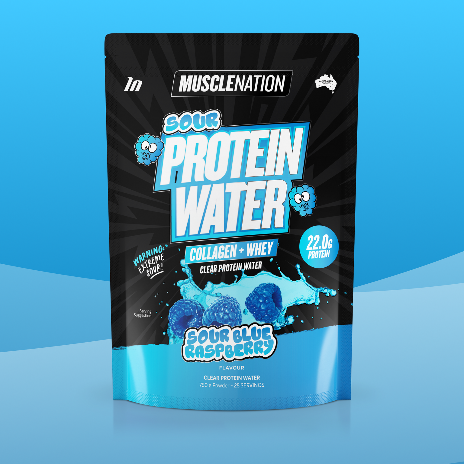 PROTEIN WATER - Sour Blue Raspberry - 25 serves-Protein Waters-MNSUPPS0380-9359054002784-1-Muscle Nation