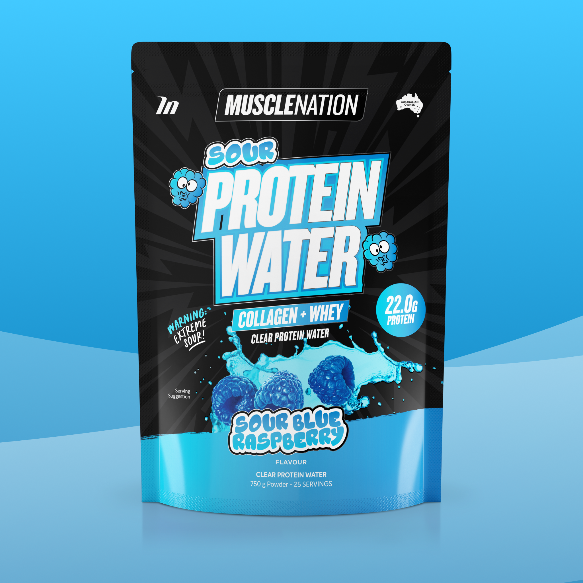 PROTEIN WATER - Sour Blue Raspberry - 25 serves-Protein Waters-MNSUPPS0380-9359054002784-1-Muscle Nation