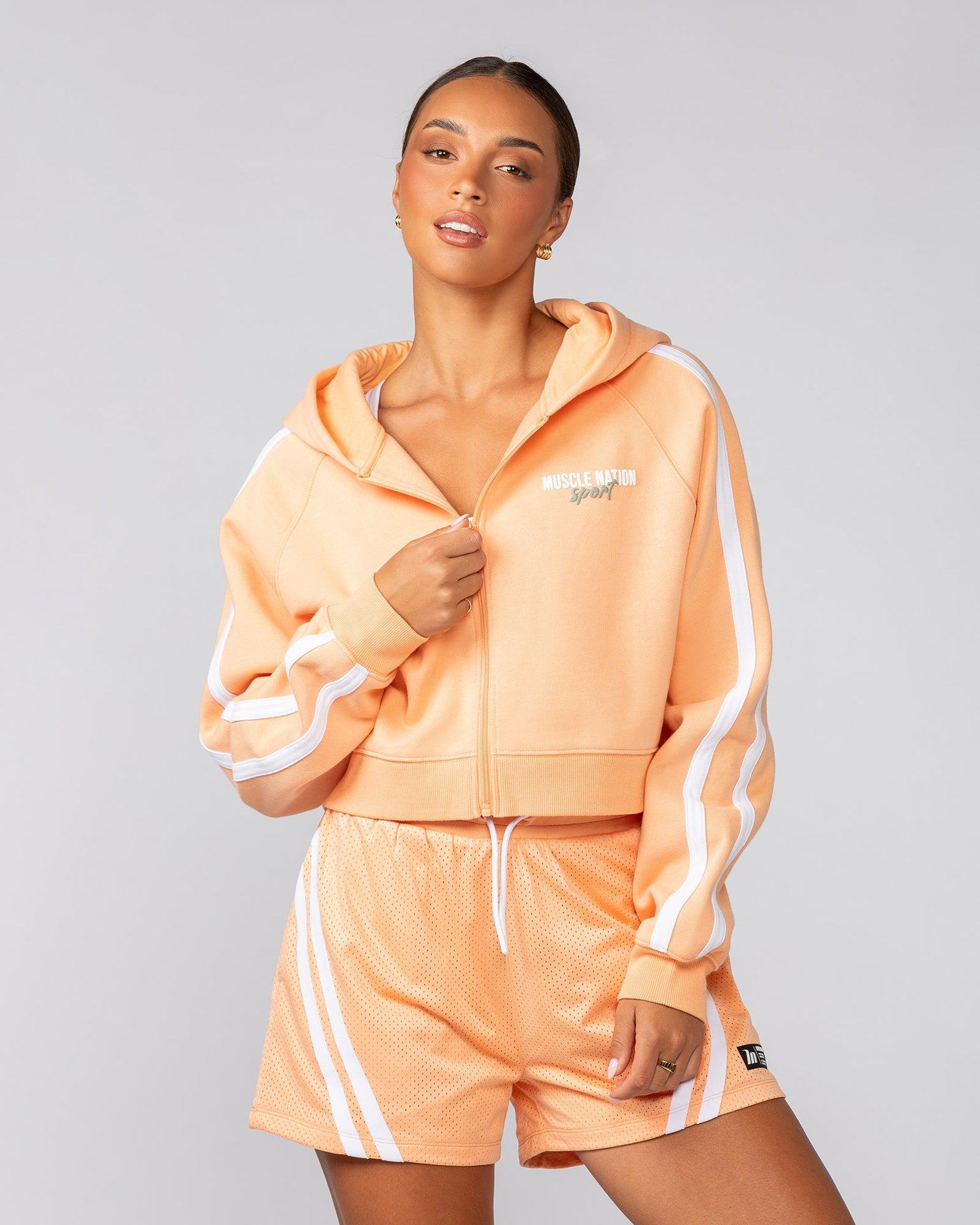 Recoup Cropped Zip Up Hoodie - Melon-Jumpers & Hoodies-XXS-022528MEL-XXS-MNAPPRL42158-2-Muscle Nation