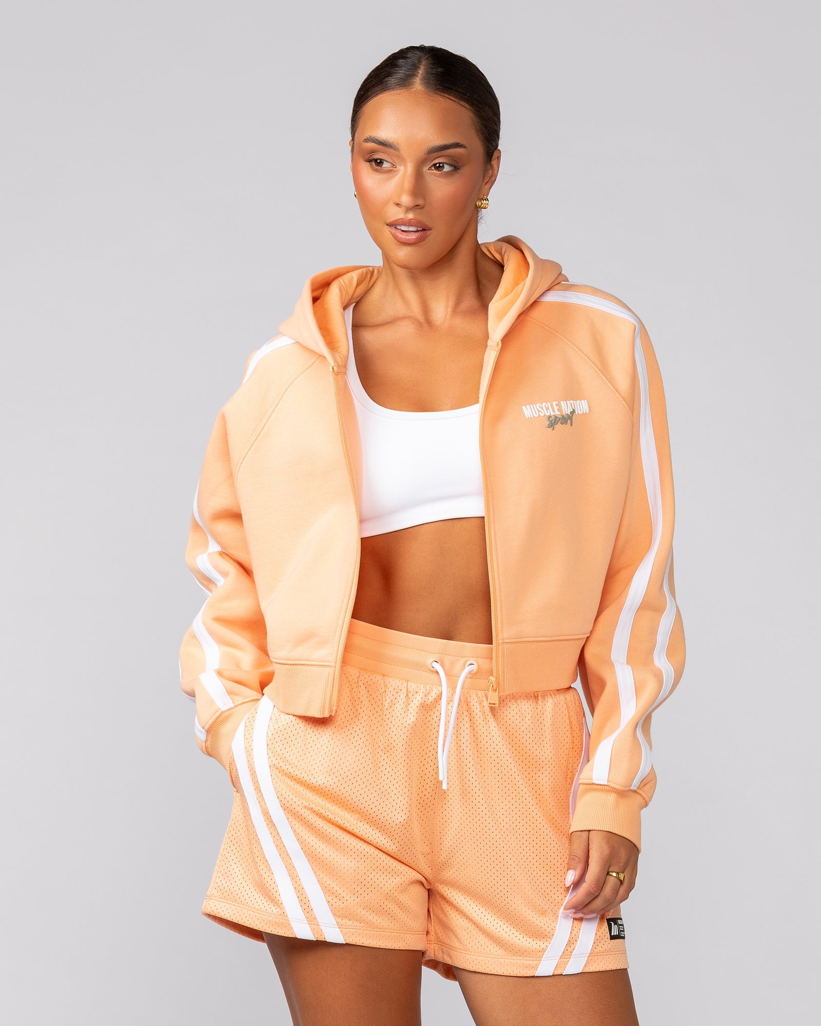 Recoup Cropped Zip Up Hoodie - Melon-Jumpers & Hoodies-XXS-022528MEL-XXS-MNAPPRL42158-3-Muscle Nation
