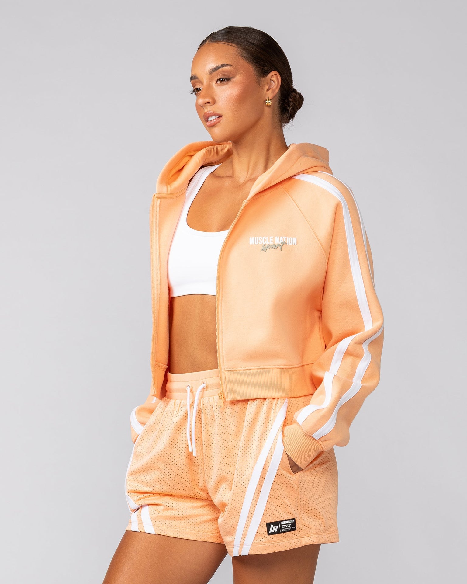 Recoup Cropped Zip Up Hoodie - Melon-Jumpers & Hoodies-XXS-022528MEL-XXS-MNAPPRL42158-4-Muscle Nation