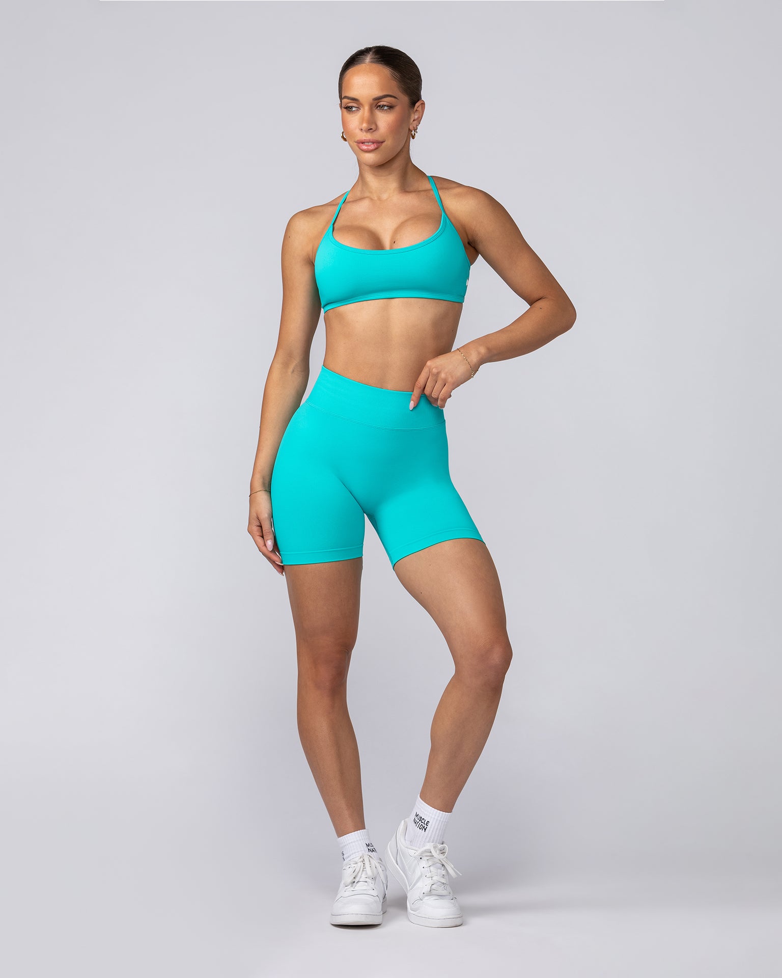 Sculpt Seamless Midway Shorts - Cyan-Shorts-XS-062423CYAN-XS-MNAPPRL32709-7-Muscle Nation