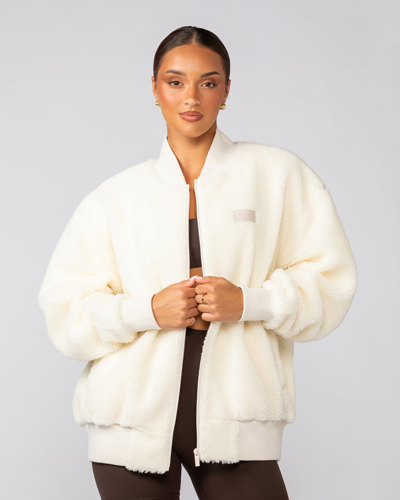 Sherpa Oversized Bomber Jacket - Coconut-Jackets-XXS-042545CCNT-XXS-MNAPPRL42404-3-Muscle Nation