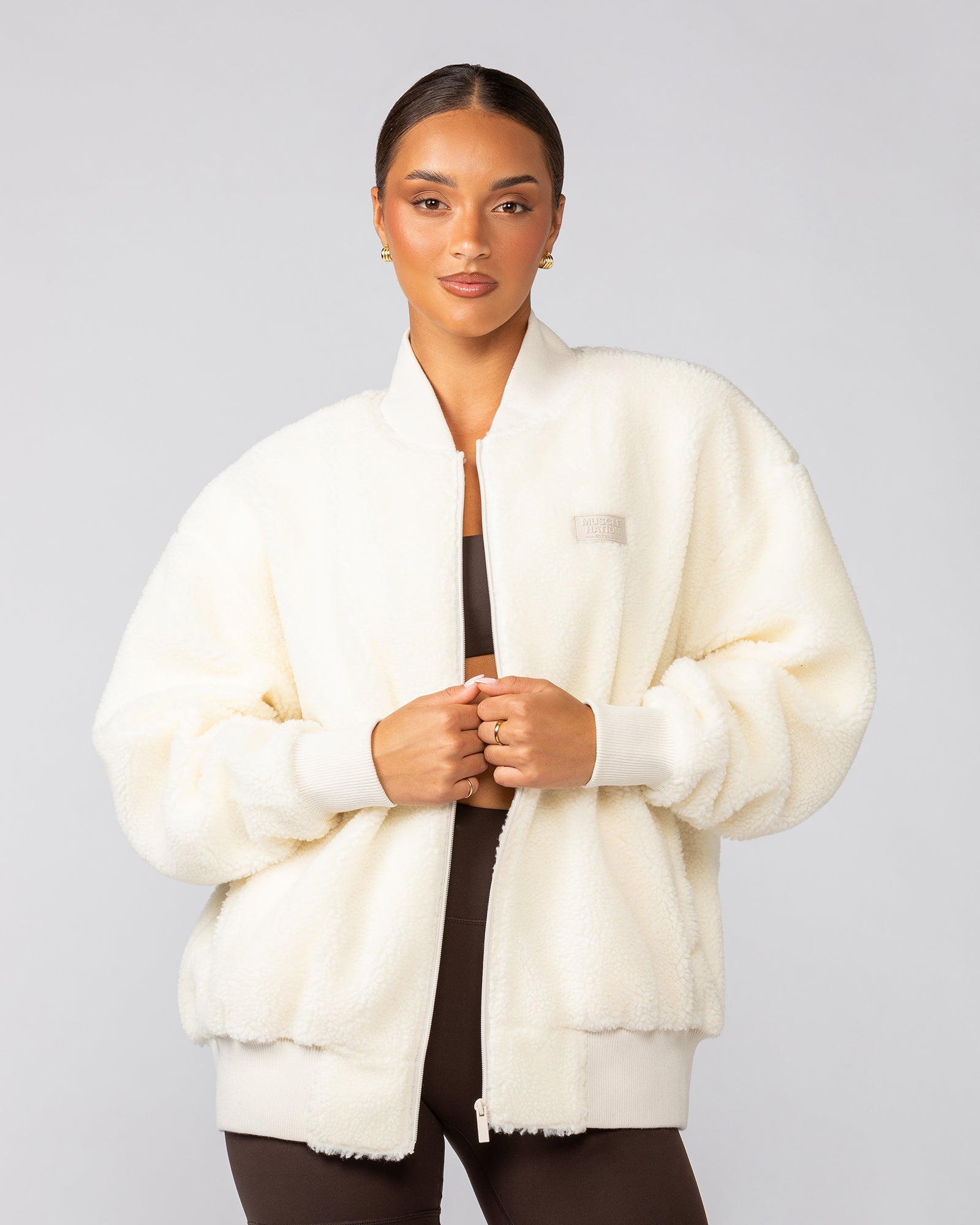 Sherpa Oversized Bomber Jacket - Coconut-Jackets-XXS-042545CCNT-XXS-MNAPPRL42404-3-Muscle Nation