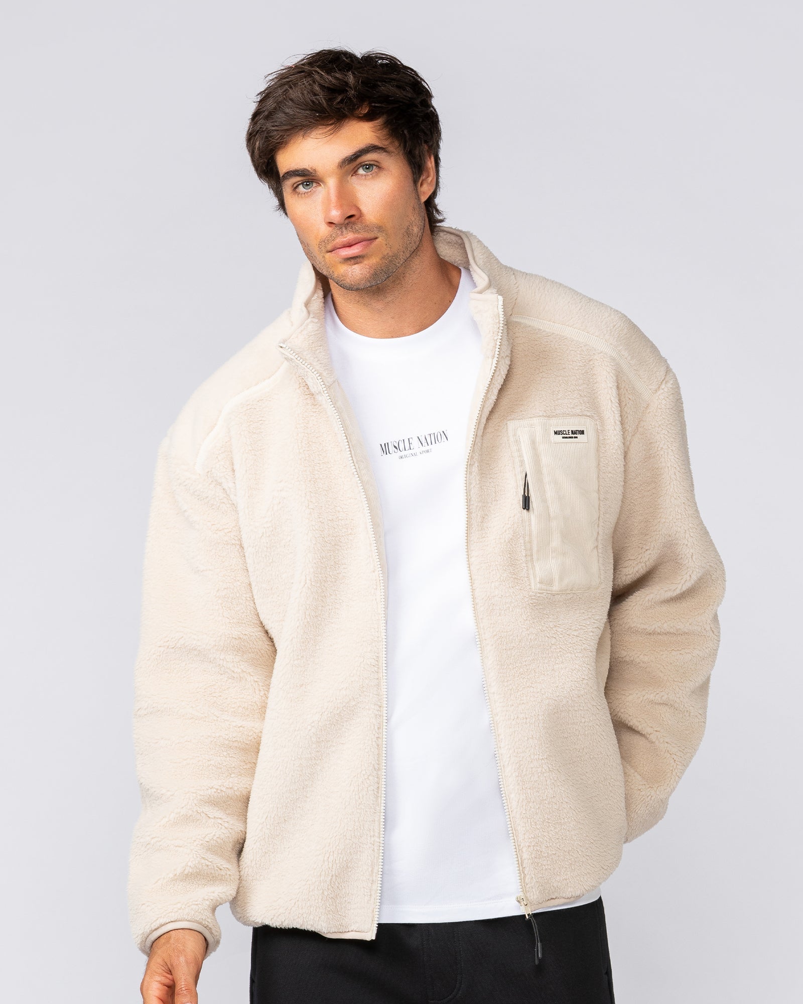 Staple Sherpa Zip Through Jacket - Cream-Jackets-XS-042517CREAM-XS-MNAPPRL42471-1-Muscle Nation