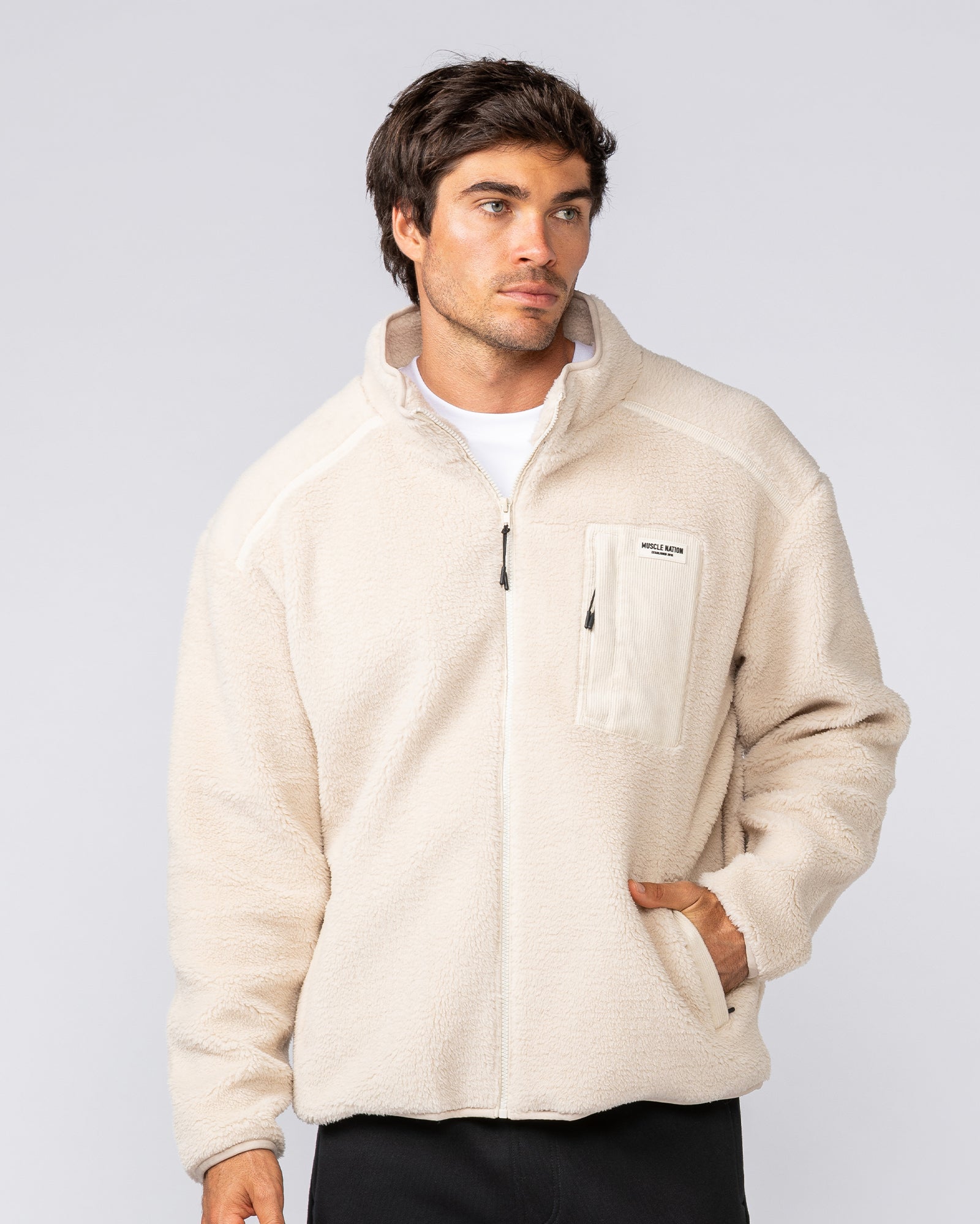 Staple Sherpa Zip Through Jacket - Cream-Jackets-XS-042517CREAM-XS-MNAPPRL42471-2-Muscle Nation