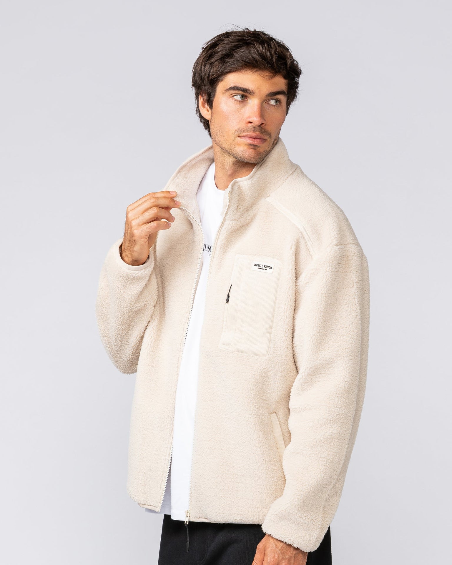 Staple Sherpa Zip Through Jacket - Cream-Jackets-XS-042517CREAM-XS-MNAPPRL42471-4-Muscle Nation