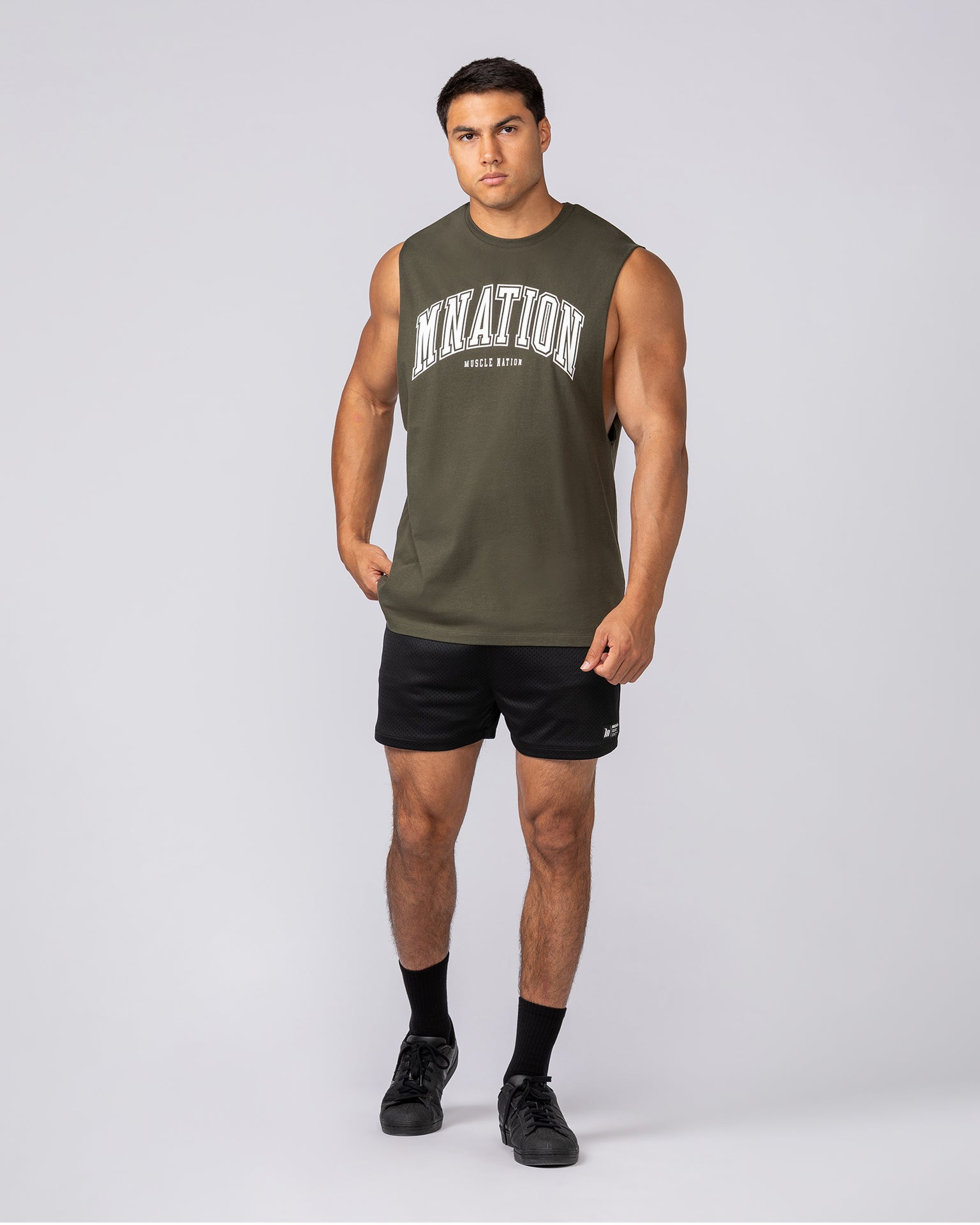 Varsity Training Drop Arm Tank - Dark Khaki-Singlets & Tanks-S-072503DKHAKI-S-MNAPPRL44042-5-Muscle Nation