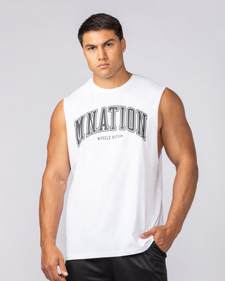 Varsity Training Drop Arm Tank - White-Singlets & Tanks-S-072503WHT-S-MNAPPRL44049-2-Muscle Nation