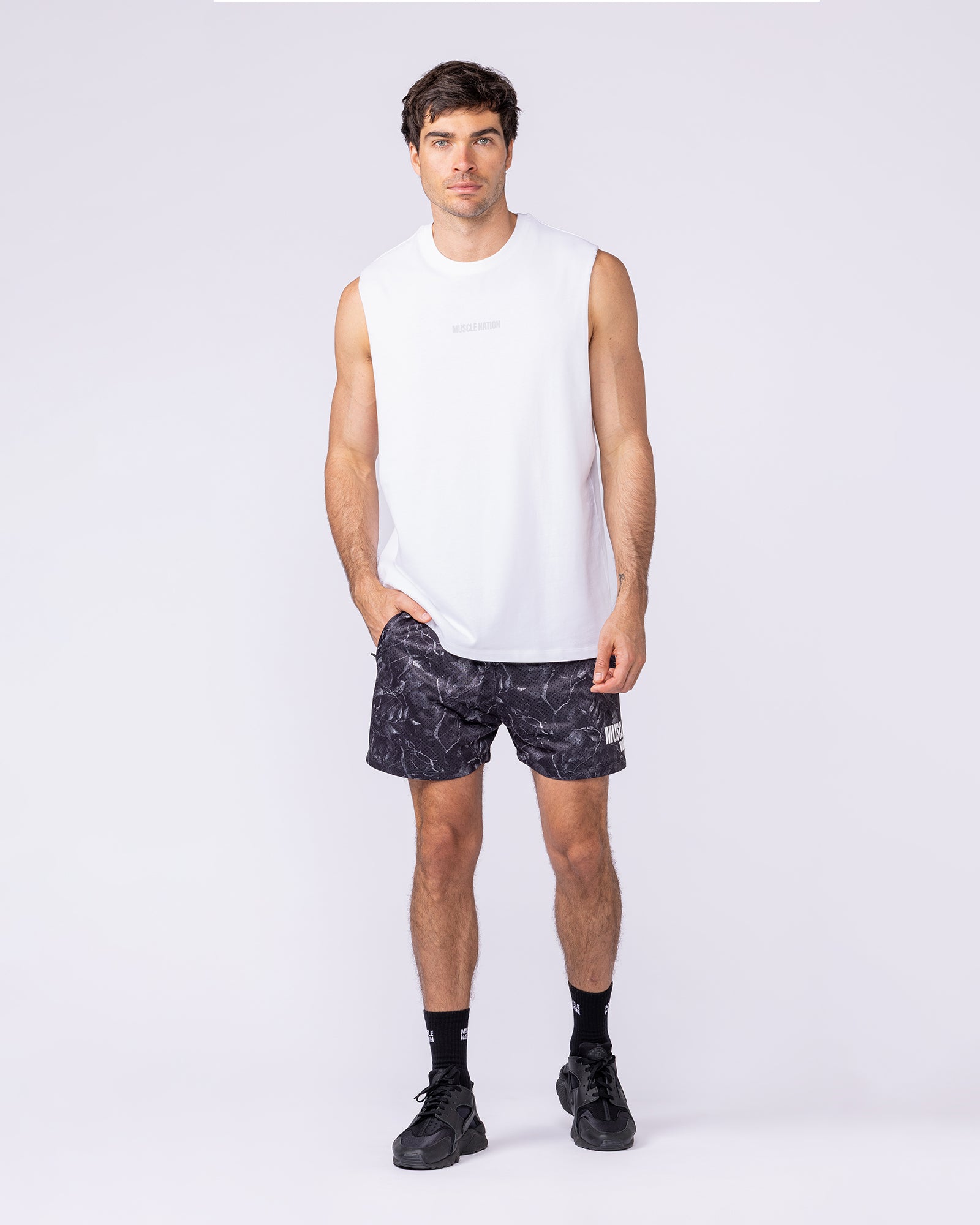 Training Drop Arm Tank - White-Singlets & Tanks-S-1125219WHT-S-MNAPPRL47896-6-Muscle Nation