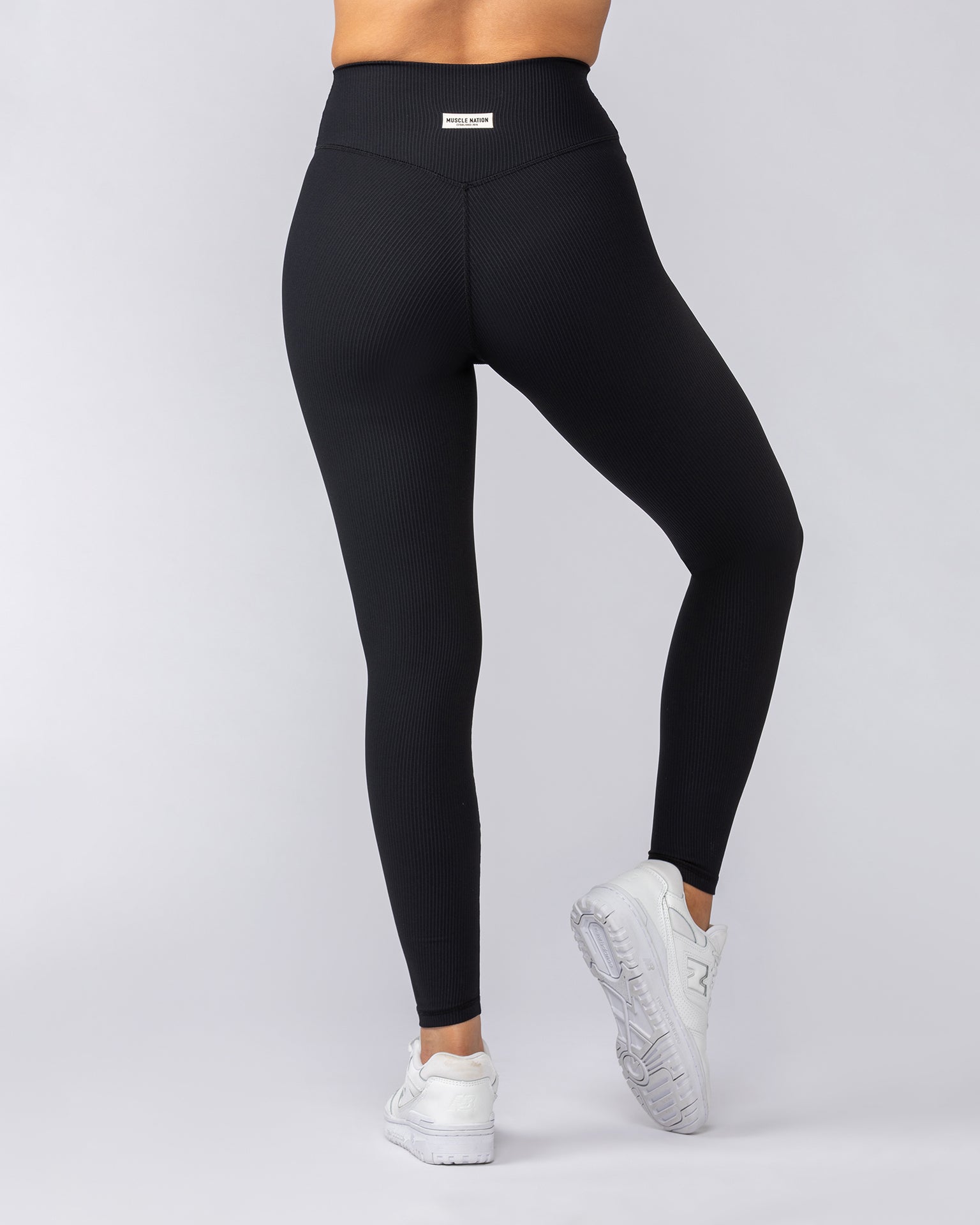Zero Rise Rib Ankle Length Leggings - Black (Silicone Logo)-Leggings-XXS-042305BLK-XXS-MNAPPRL23375-5-Muscle Nation