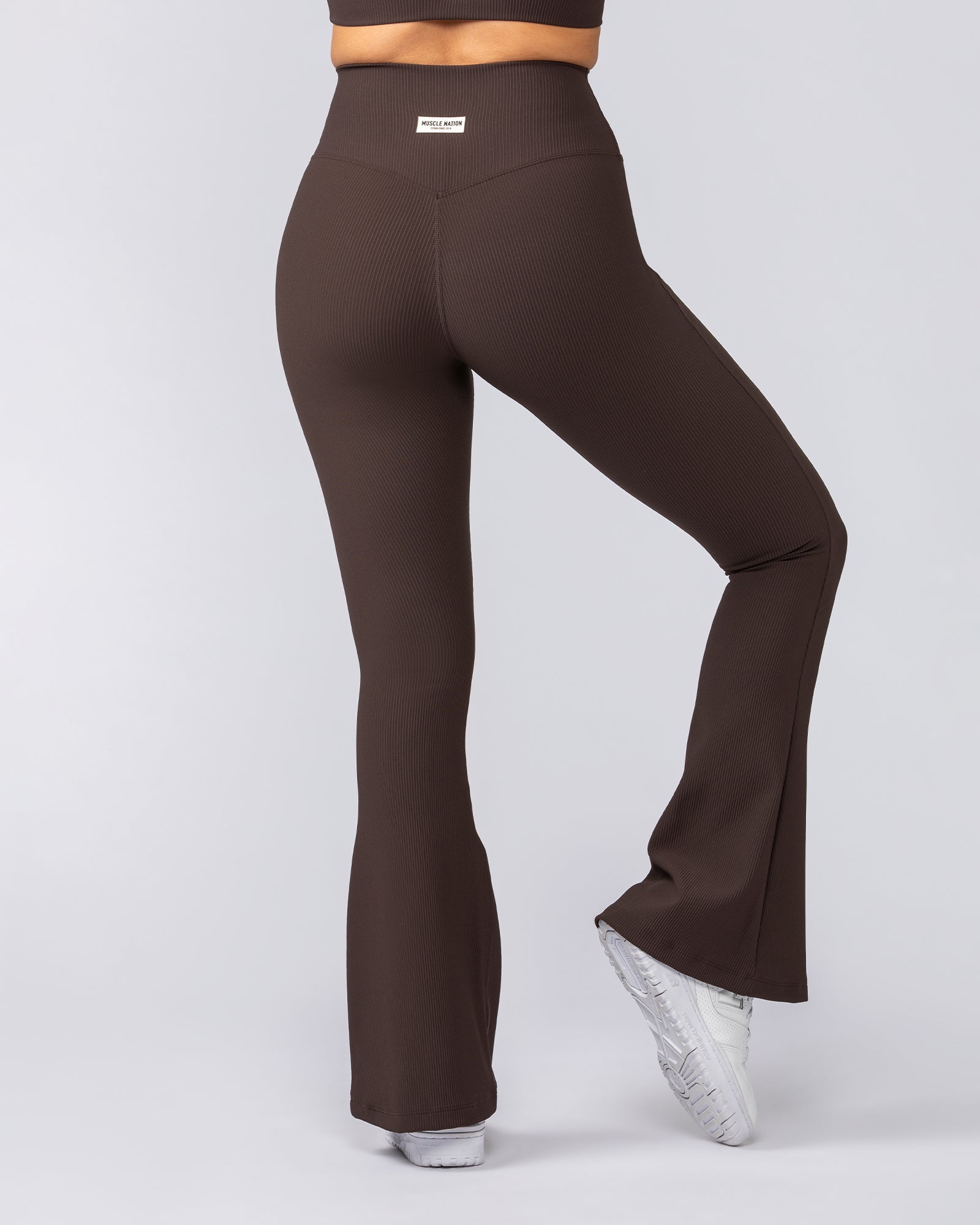 Zero Rise Rib Flare Leggings - Cocoa-Leggings-XXS-042306COCOA-XXS-MNAPPRL23438-5-Muscle Nation