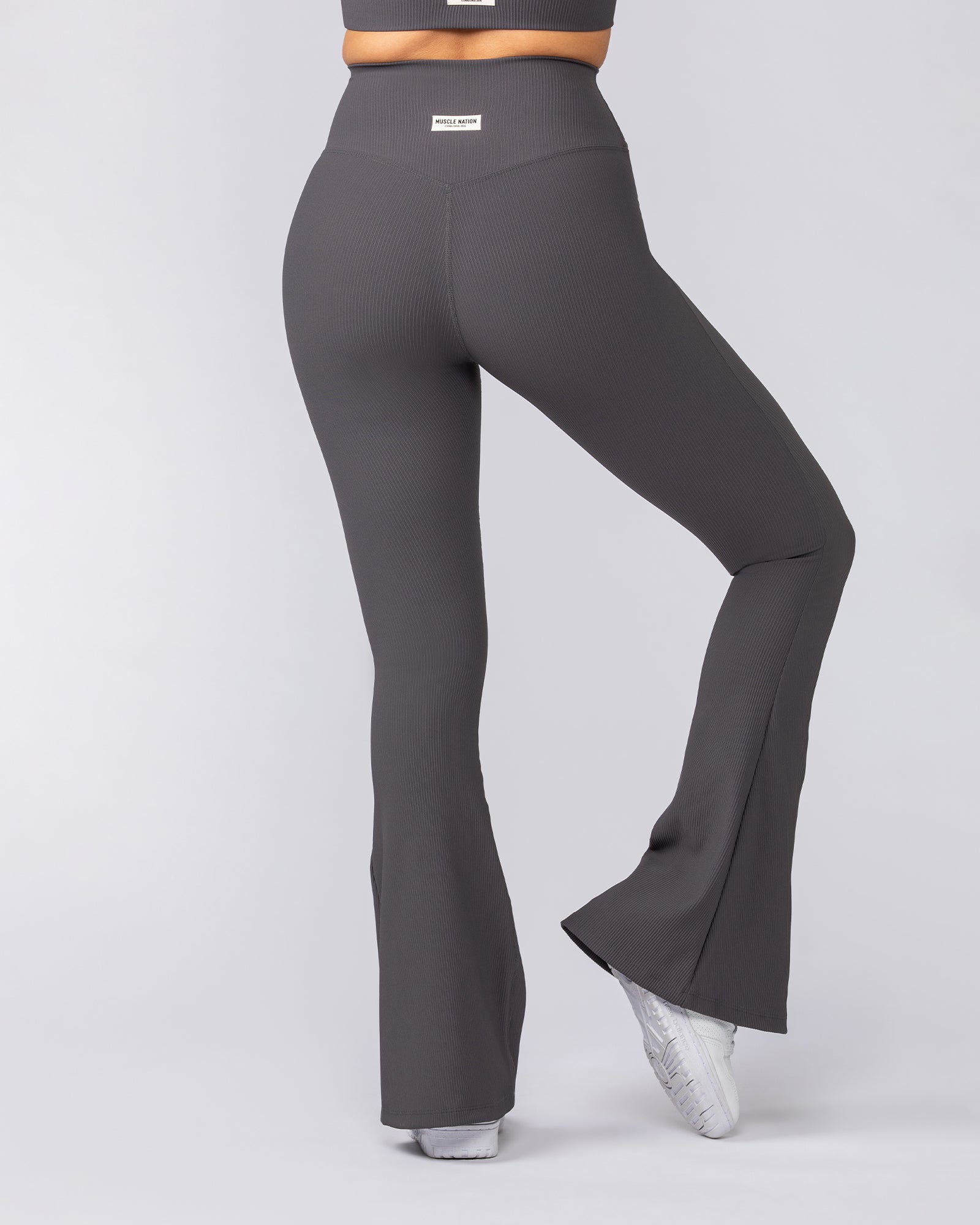 Zero Rise Rib Flare Leggings - Phantom-Leggings-XXS-052505PHNTM-XXS-MNAPPRL42610-4-Muscle Nation