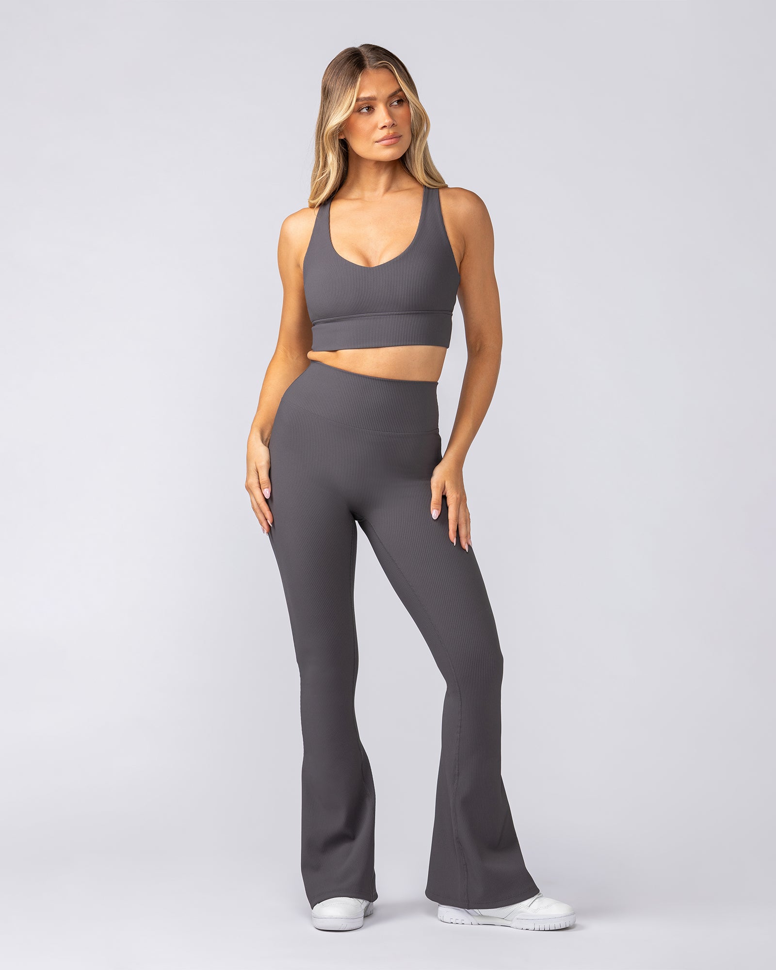 Zero Rise Rib Flare Leggings - Phantom-Leggings-XXS-052505PHNTM-XXS-MNAPPRL42610-5-Muscle Nation