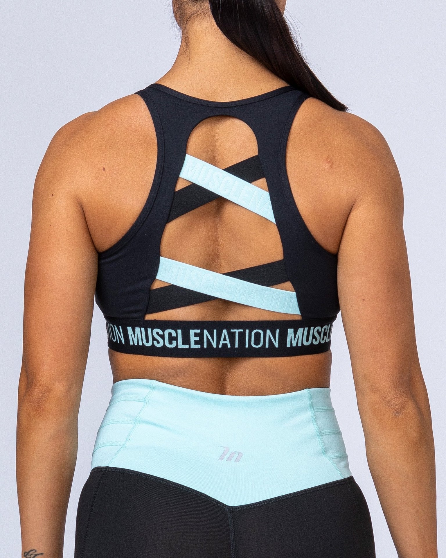 Knockout Bra - Black with Sky Blue-Sports Bras-XS-MNAPPRL6506-MNAPPRL6506-1-Muscle Nation