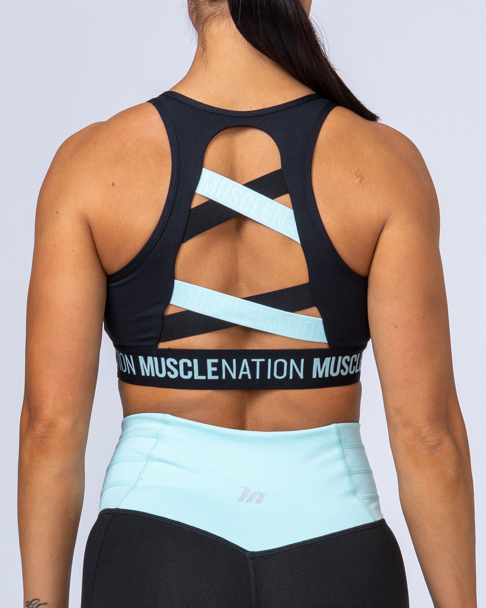 Knockout Bra - Black with Sky Blue-Sports Bras-XS-MNAPPRL6506-MNAPPRL6506-1-Muscle Nation