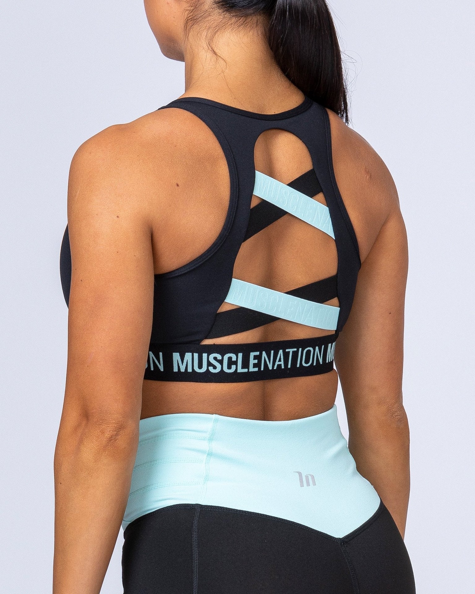 Knockout Bra - Black with Sky Blue-Sports Bras-XS-MNAPPRL6506-MNAPPRL6506-3-Muscle Nation