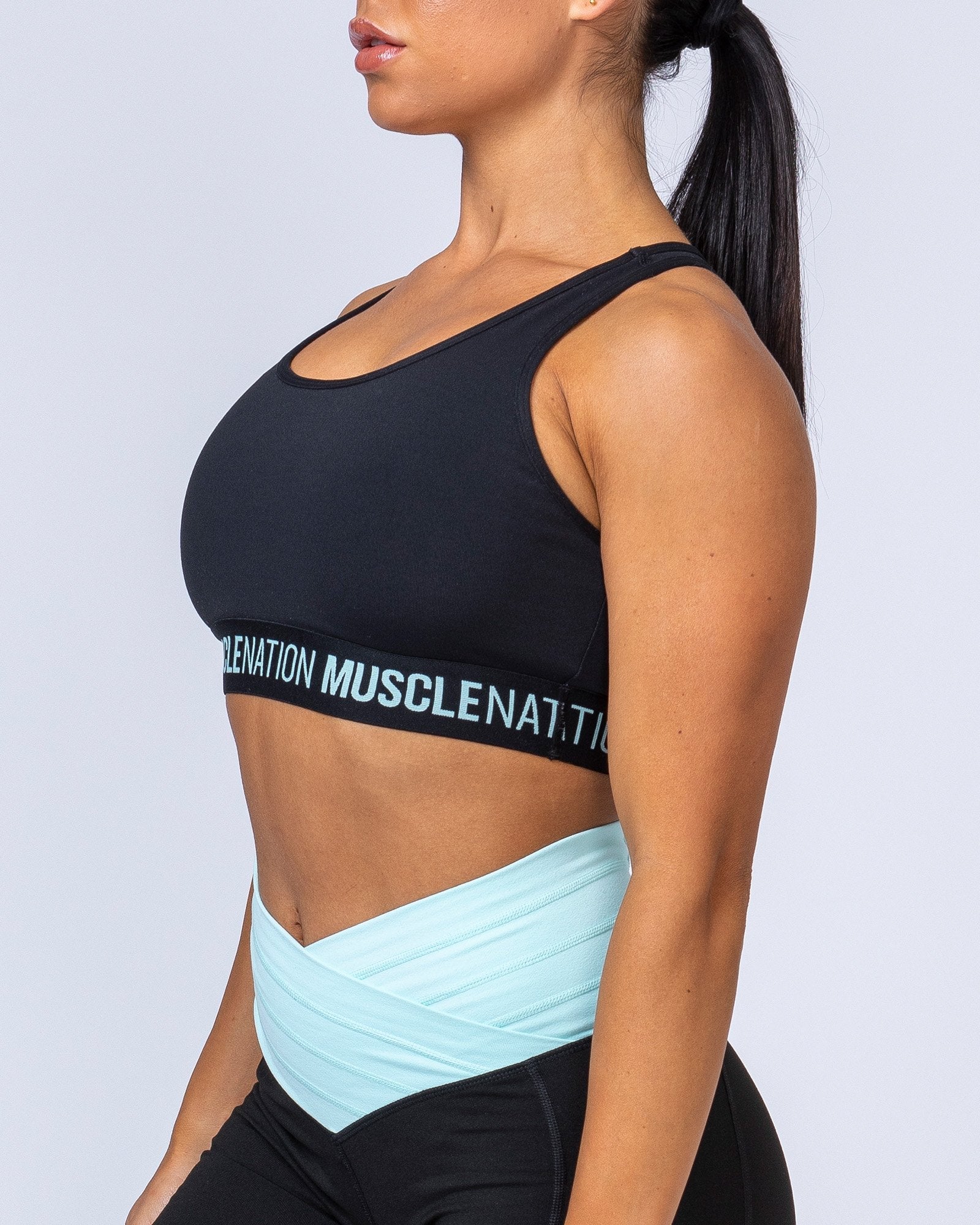 Knockout Bra - Black with Sky Blue-Sports Bras-XS-MNAPPRL6506-MNAPPRL6506-5-Muscle Nation